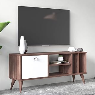 Dmora Mobile da Soggiorno Porta TV con Anta e Scomparti, cm 120 x 30 x 49, Colore Noce con Dettaglio Bianco, 120x30x49