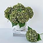 5 Pcs Silk Green Hydrangeas Aritificial Flower Boho Dried Touch Hydrangeas 20'' Faux Hydrangeas for Spring Indoor Home Decor Kitchen Living Room Porch Outdoor Wedding Flower Arrangement