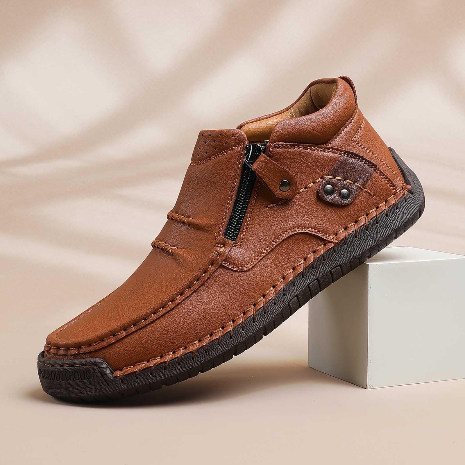 Generisch Pantoufles décontractées pour homme, matériau supérieur, chaussures de randonnée confortables pour le quotidien avec fermeture éclair latérale, pantalon jean parfait pour les loisirs