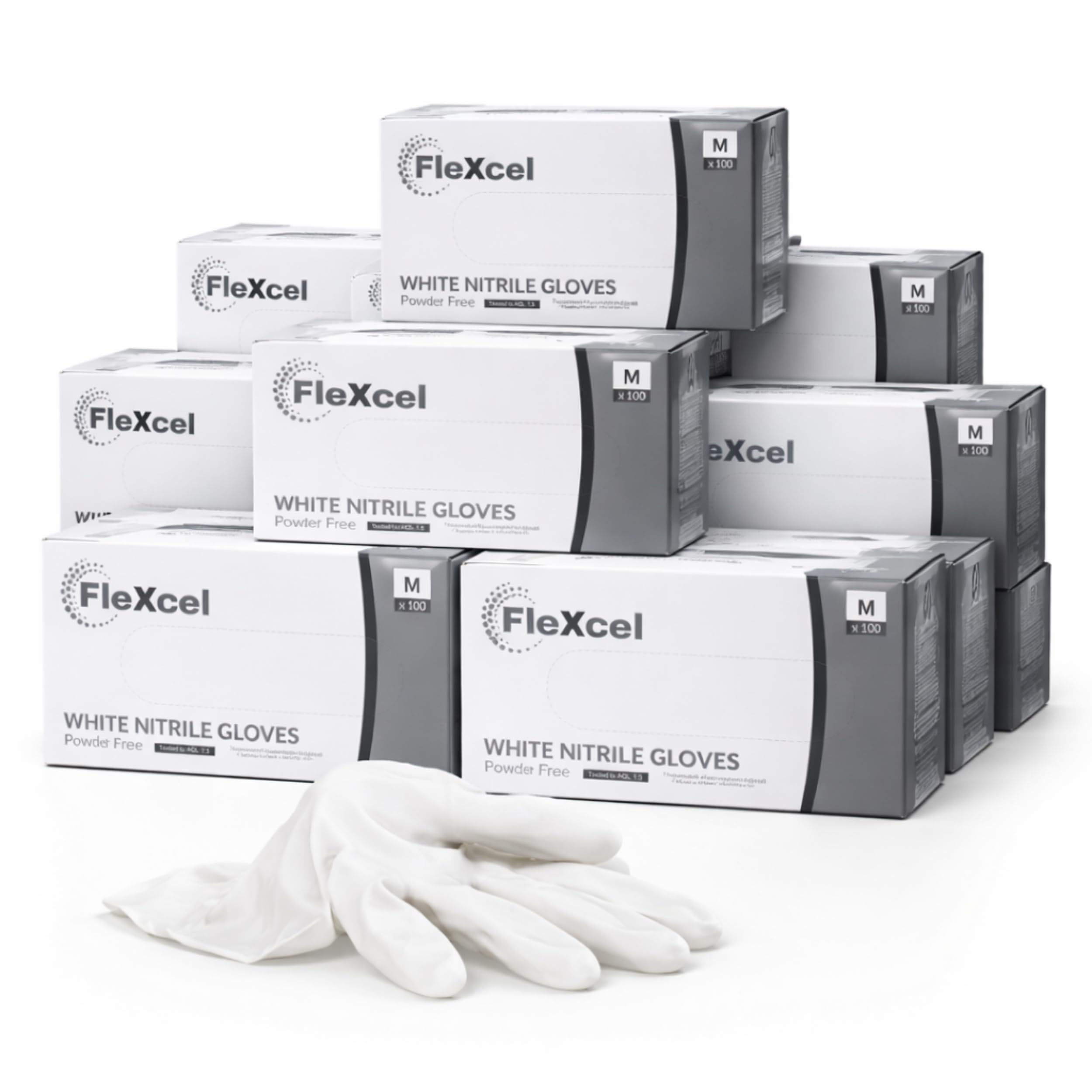 FleXcel White Nitrile Gloves (10 Boxes of 100) Size Small - Multipurpose Powder Free, Latex Free, Medical Grade, Food Safe Examination Gloves - AQL 1.5