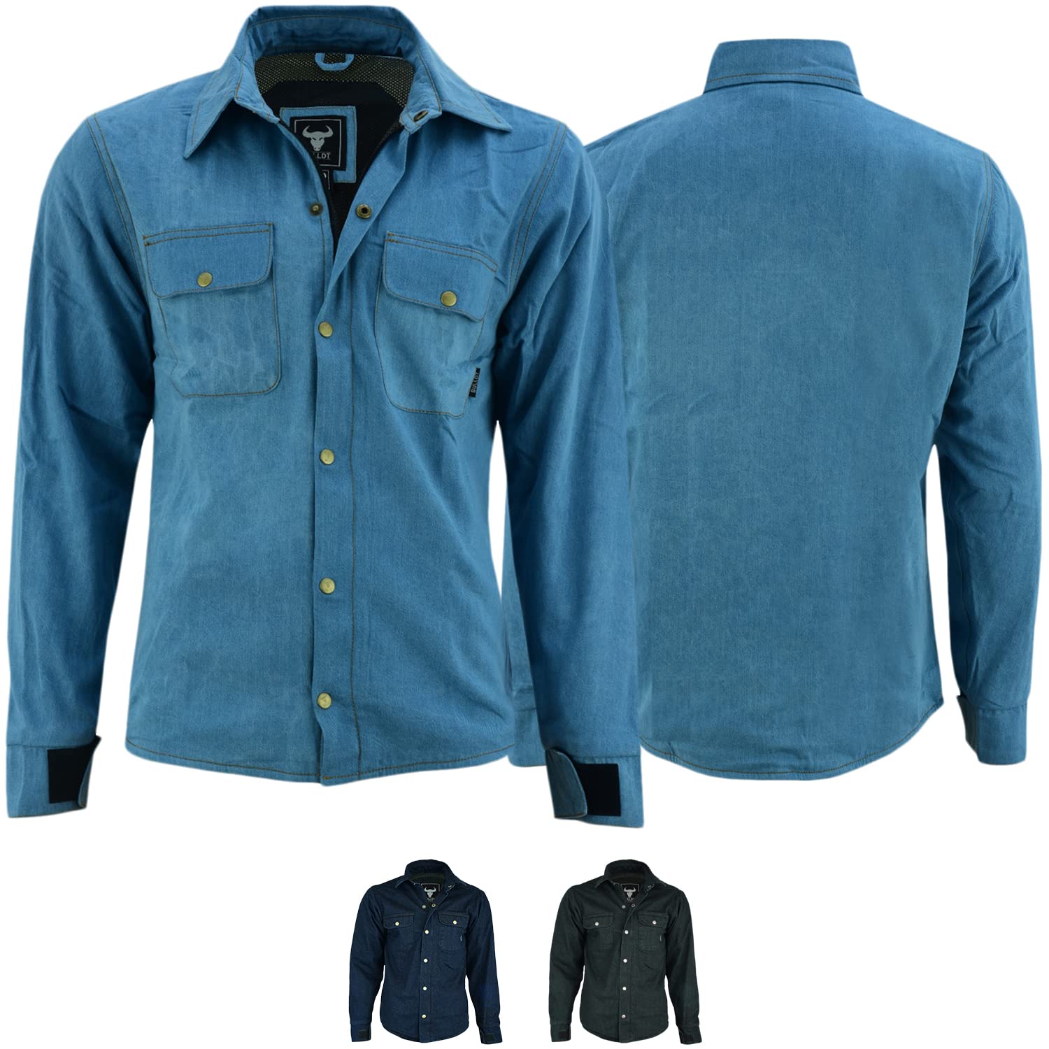 BULLDT Motorradhemd Jeanshemd Motorradjacke herren Futter aus kevlar aramid mit geprüfte Protektoren rutsch brandfest motorrad biker hemd denim