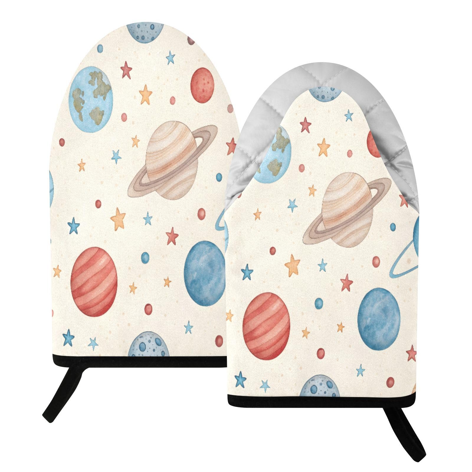 BURSTDDY Watercolor Planets Oven Mitt,Heat Resistant Kitchen Mitts for Cooking