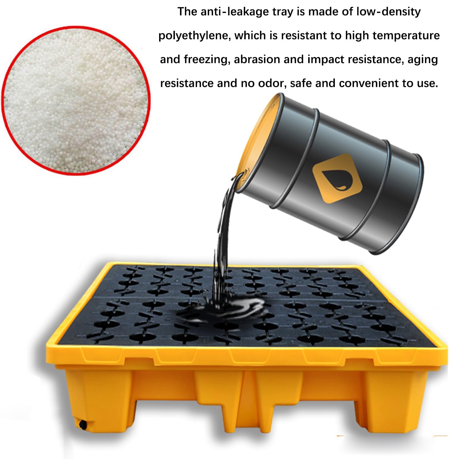 Palet apilable de plástico para contención de derrames, Bandeja de Polietileno a Prueba de Fugas con Rejilla y Salida de Drenaje, solución Modular antiderrames para Cubos de Pintura - Tamaño