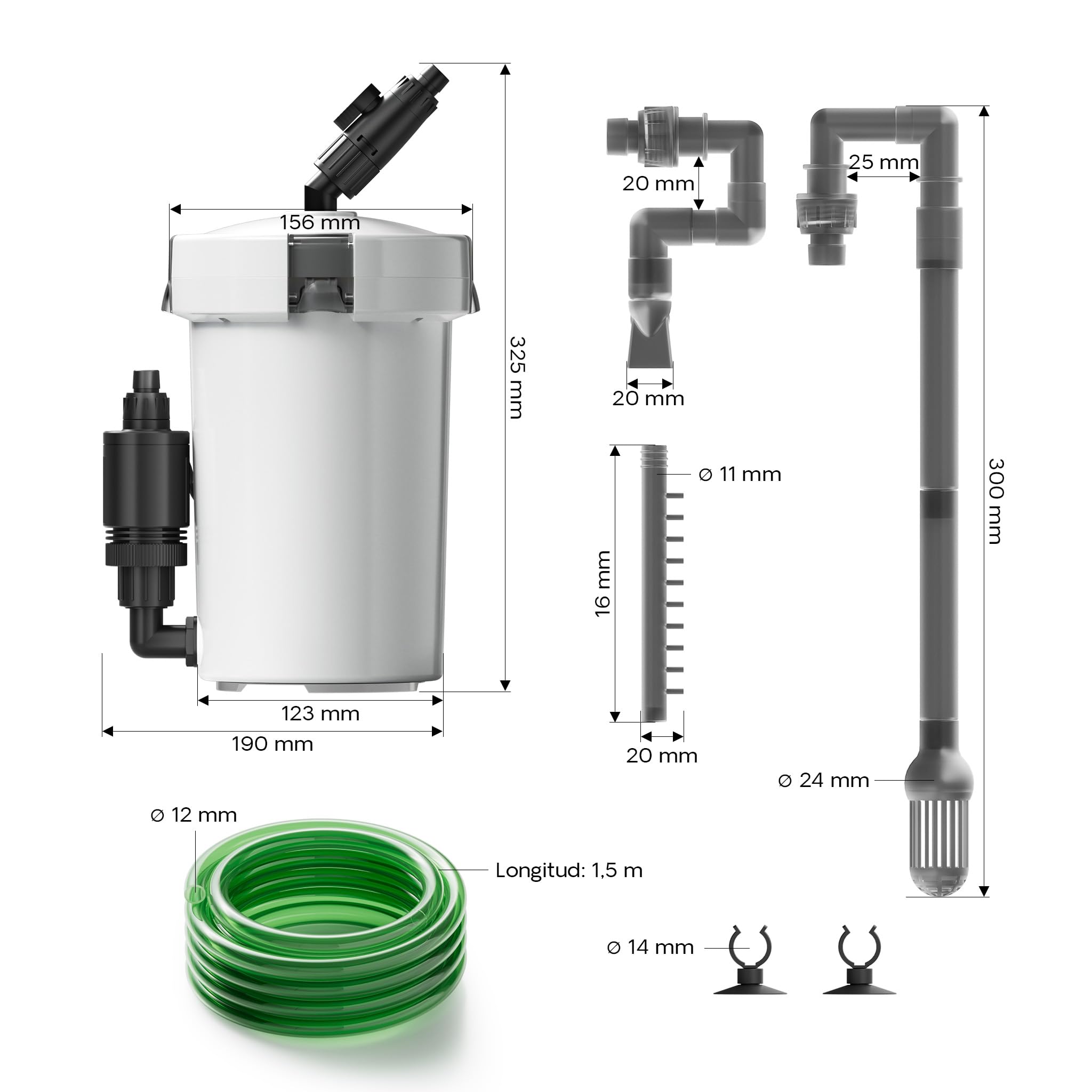 SunSun HW-603B Filtro Externo para acuarios 400 l/h de 3 etapas con 3 esponjas y 1 vellón filtrantes Material filtrante Incluido Bomba de filtración