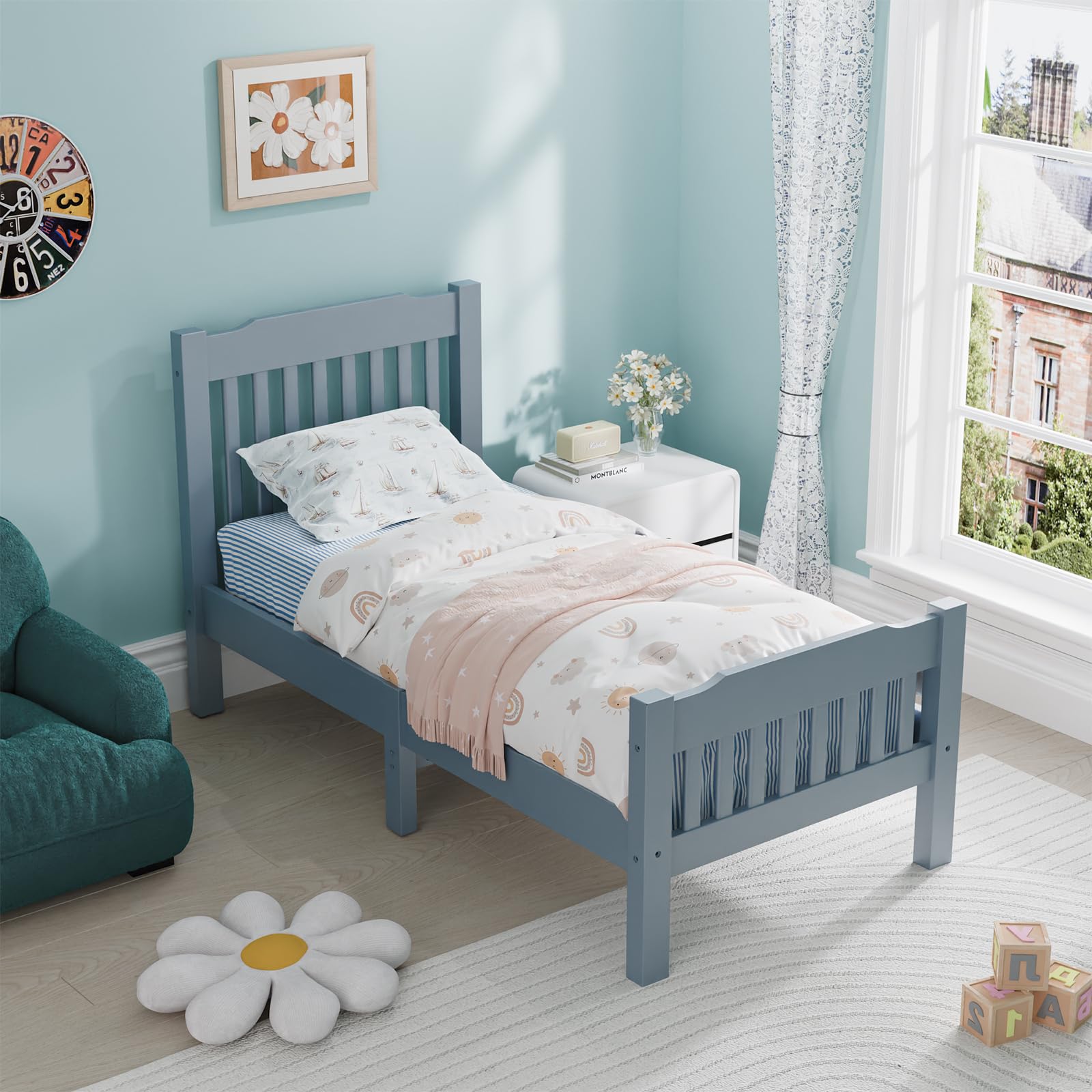 Caihaihfa Solid Pine Wood Platform Bed Frame, Modern, Easy Assembly, Adults Kids Teenagers 98X198X92cm,3ft Single, Gray (Single) (Grey A) — image 1