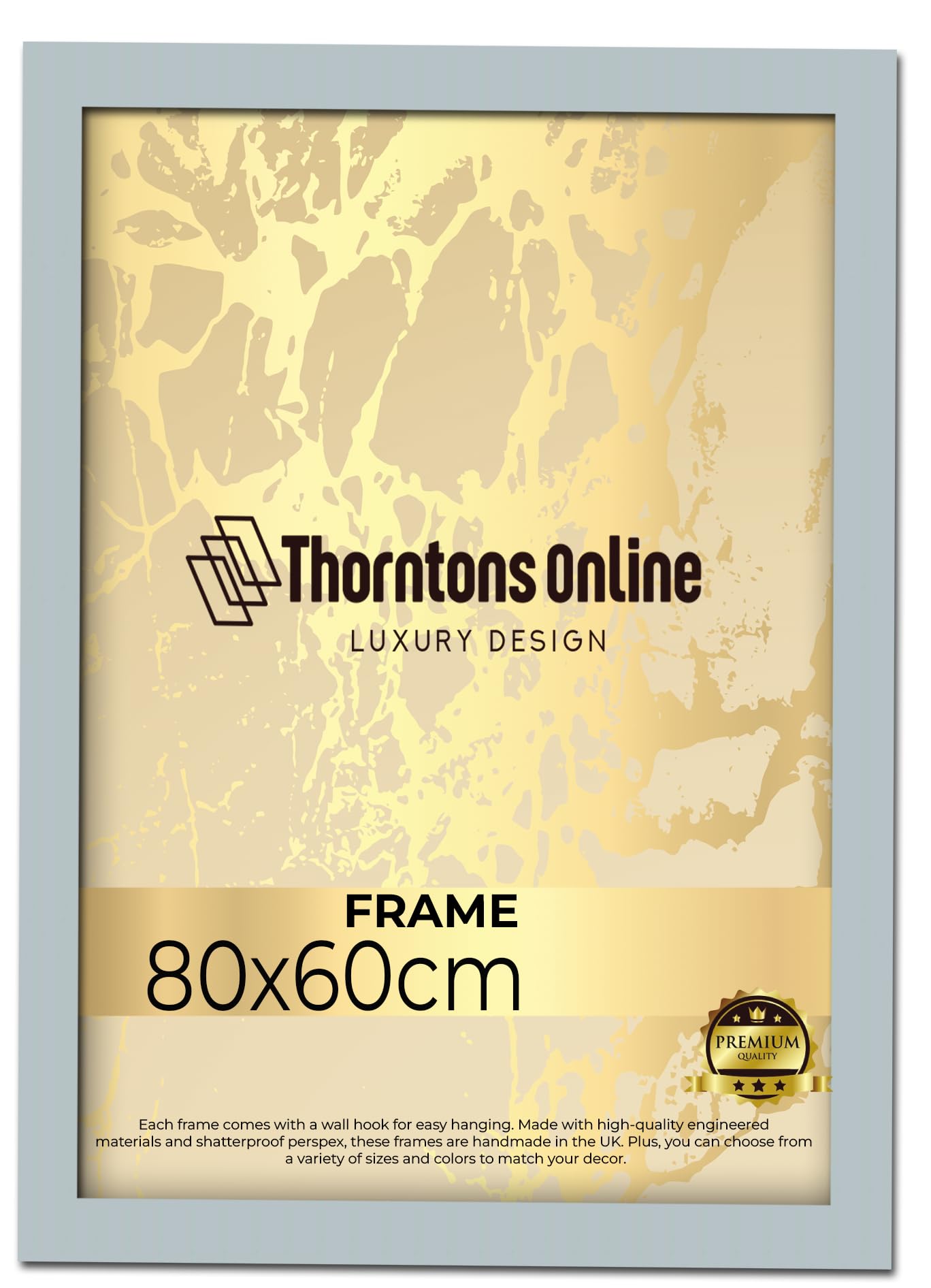 Modern Light Grey 80 x 60 cm Poster Frame Crystal Clear Acrylic Front Picture Photo Frame 60x80cm MDF Backing With Both Ways Hanging Hooks - Home Office Use