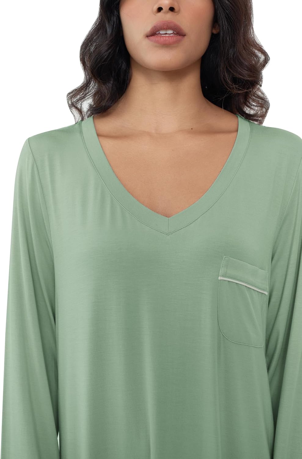 Joyaria Women Soft Long Sleeve Nightgowns Bamboo Viscose V-Neck Wicking Sleep Shirts Comfy Sleepwear S-XXL - Image 5