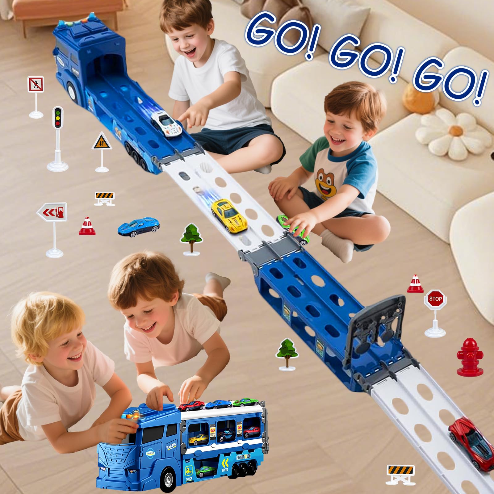 Transport Dinosaur Truck With Foldable Sliding Race Track Transforms Into Standing T-rex Best Birthday Gifts Toys Boys Girls - 26