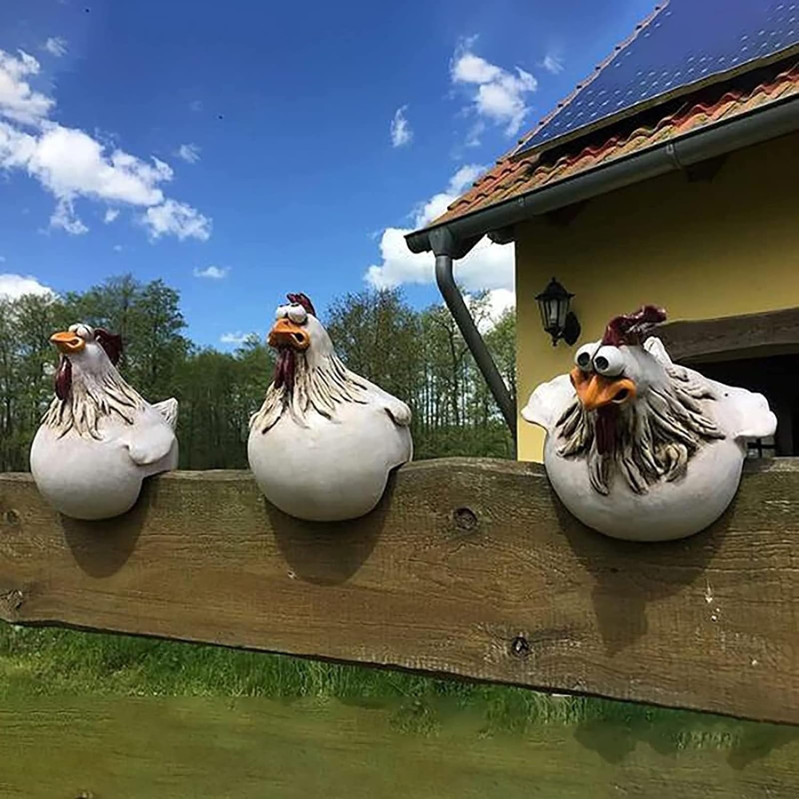 Decoración de Jardín de Resina - Diseño de Gallina, Figura de Animal, Estatuas (3 Unidades)