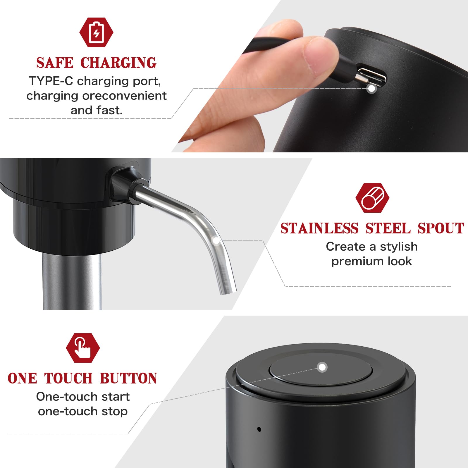 BLUBYEES Aireador eléctrico de vino con recargable por USB, máquina dispensadora automática de botellas de vino y decantador de vino multiinteligente, regalo perfecto para los amantes del vino