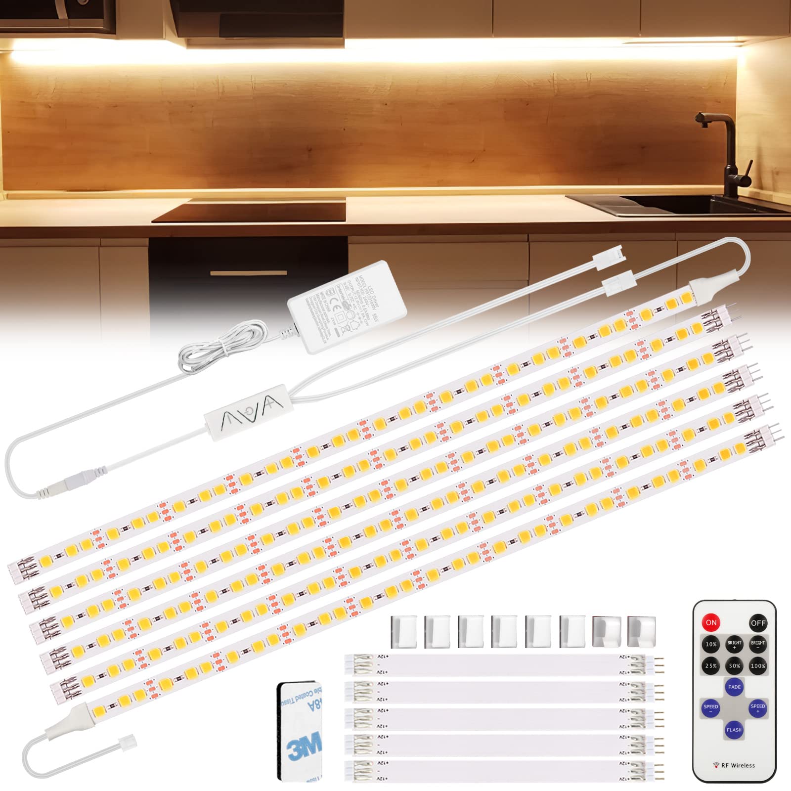Enteenly Striscia Led 3m Bianco Caldo, Strisce Led con Telecomando Sotto l'armadietto Luci Led per Vetrina, Cucina, Scrivania, Mensola, Retroilluminazione TV, con Spina EU Certificato CE e GS, 2700K Bianco Caldo 3 metro