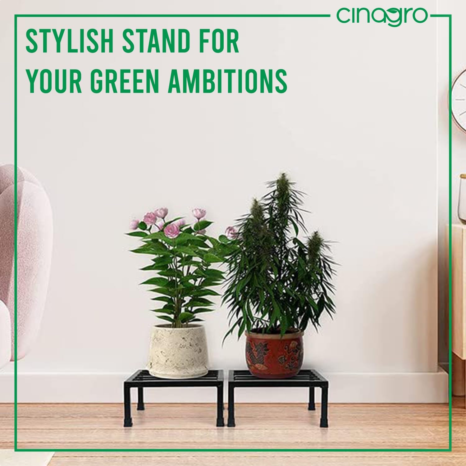 CINAGRO 9.84-Inch Square Metal Planters/Gamla Stand, Pack of -7