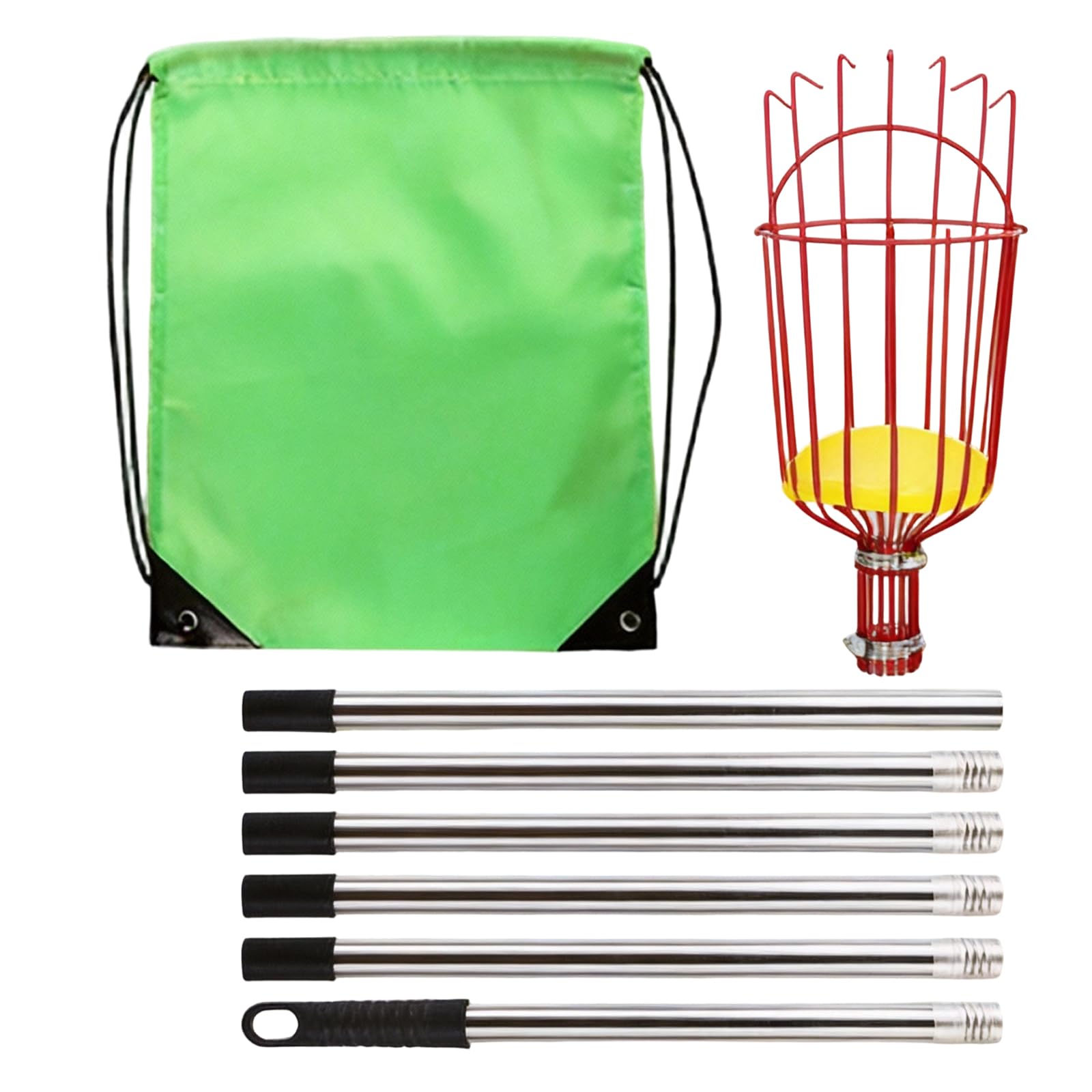 Pxzh Red Fruit Picking With Basket Telescoping Heavy Duty Sturdy Aluminium Telescoping Extension Rod Metal Basket For Picking Stainless Steel Fruit Chooser Rustproof Chooser