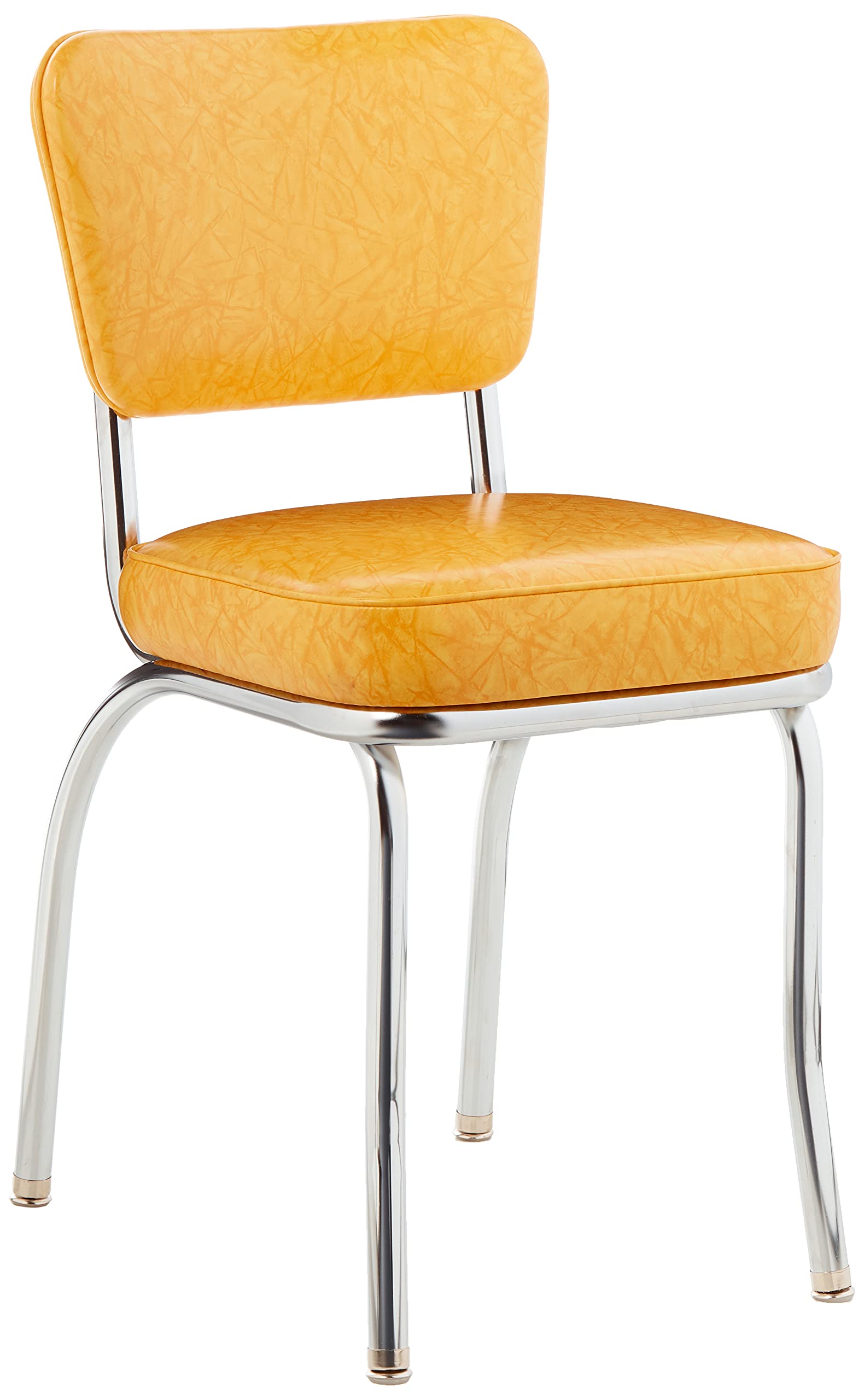 Cracked Ice Retro Chrome Kitchen Chair with 2 Inch Box Seat, Yellow