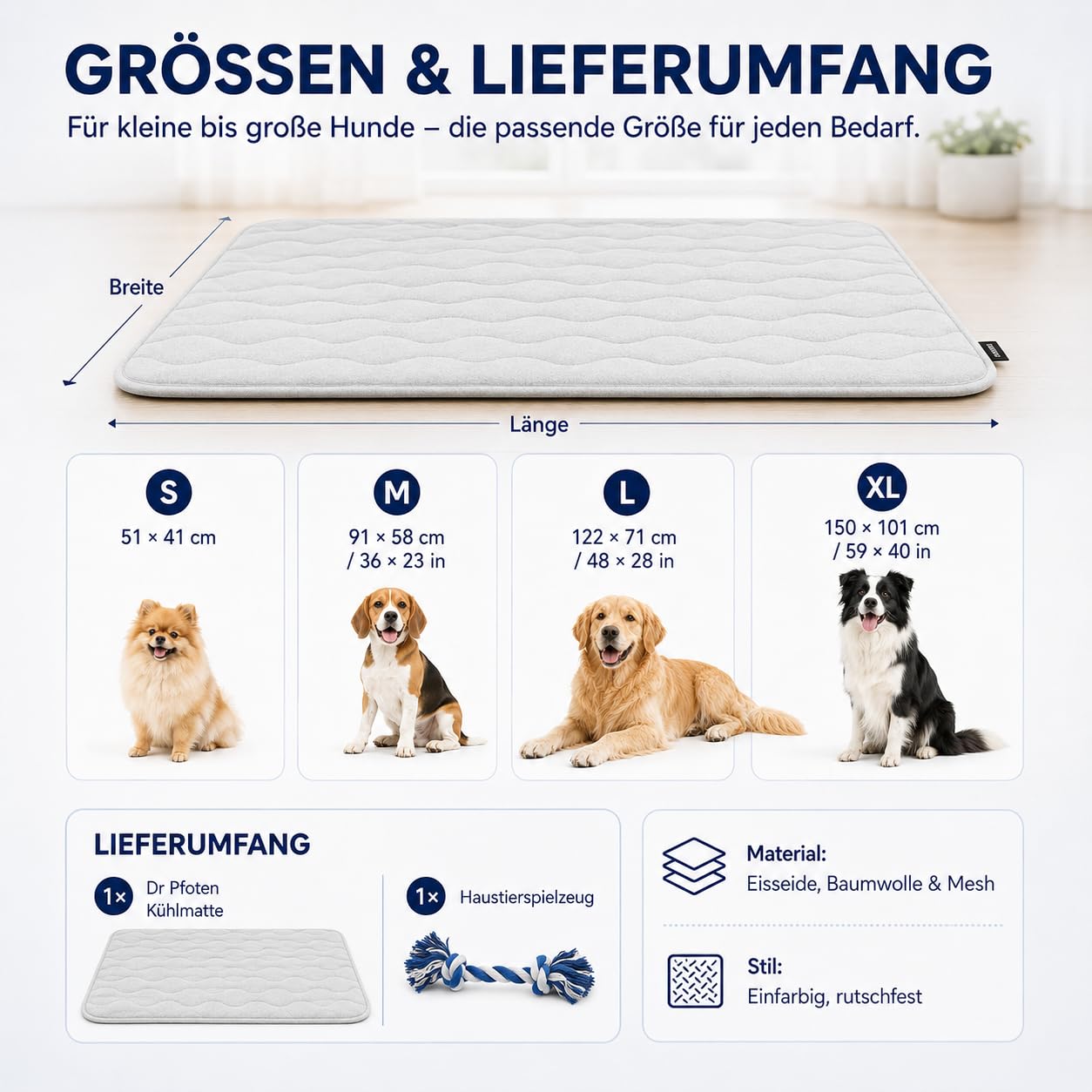 Pfotenchill Kühlmatte, PfotenChill - Die Innovative Kühlmatte für Hunde, S/M/L/XL Pfoten Chill kühlmatte Hund, Sommer Kühldecke hundematte für Zuhause Unterwegs oder im Auto (Grau,L)