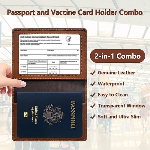 Miniatura 2 de Funda de cuero genuino para pasaporte, funda para pasaporte para hombres, funda para pasaporte con bloqueo RFID con ranura para tarjeta de
