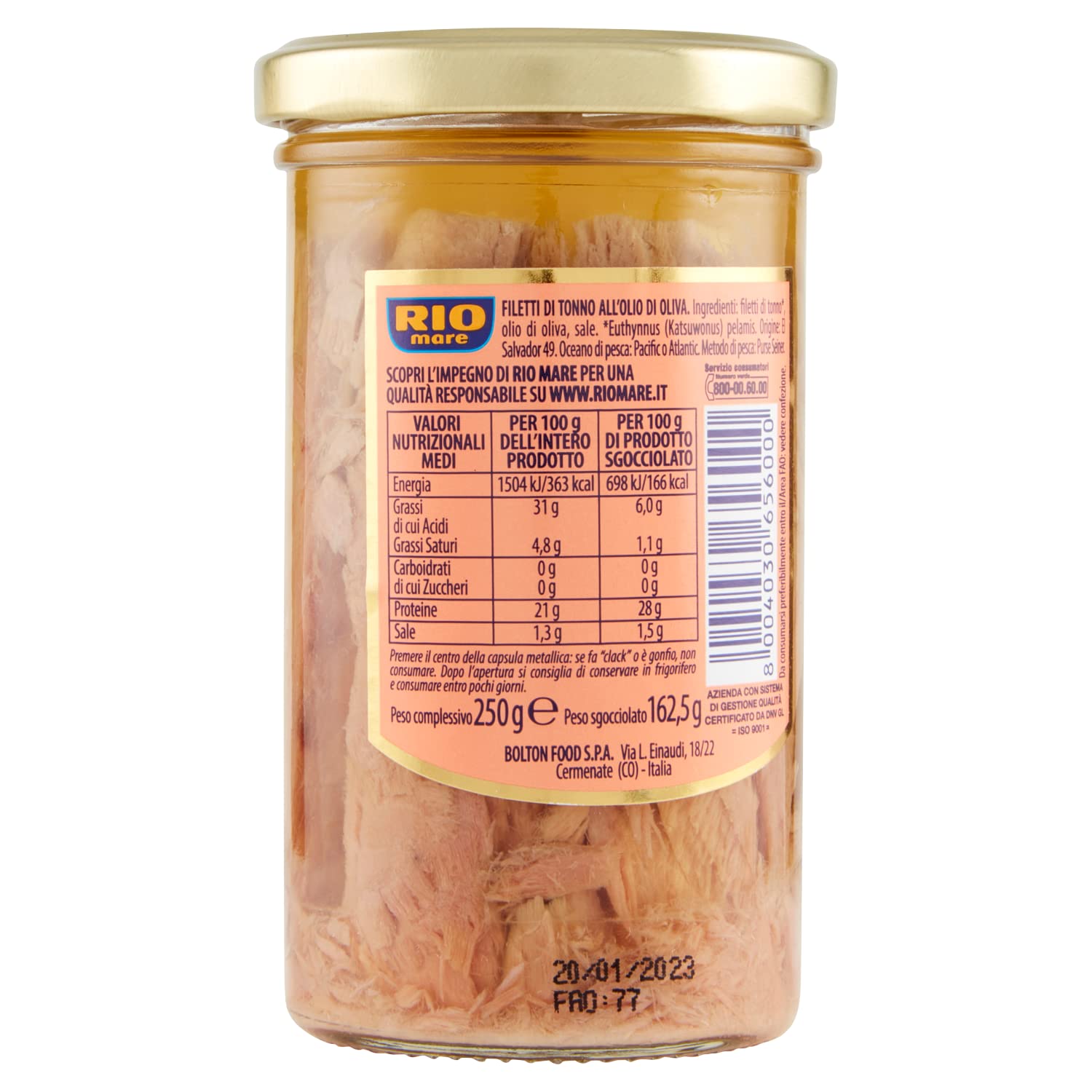 6x Rio Mare Filetti di Tonno in Olio di oliva Thunfischfilets in Olivenöl handgemacht 250g