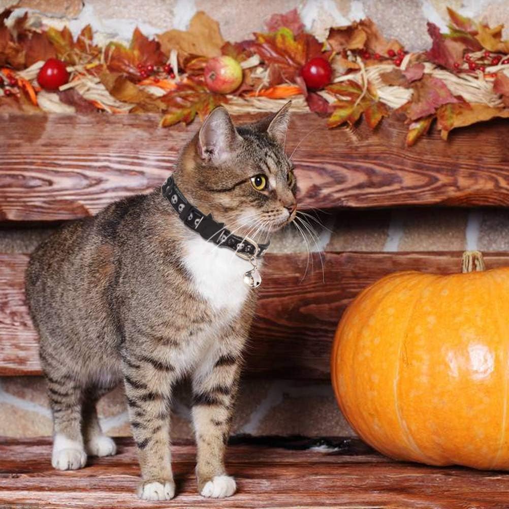 PUPTECK 6 PCS Halloween Cat Collar with Bell - Soft Adjustable Kitten Kitty Collars with Safe Breakaway Release Buckle (Halloween)