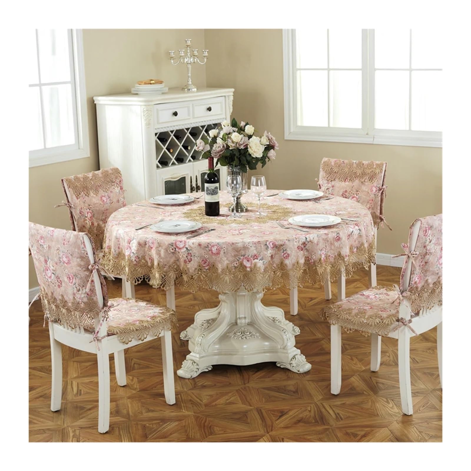 FOELANNE Embroidered Lace Tablecloth, Lace Tablecloth Multicolor Multiple Sizes(Color5,Diameter 200cm Round)
