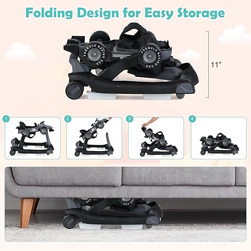 Miniatura 25 de BABY JOY Andador de bebé 4 en 1, caminador de actividad plegable con altura y velocidad ajustables, música, luces, antivuelco, andador de empuje