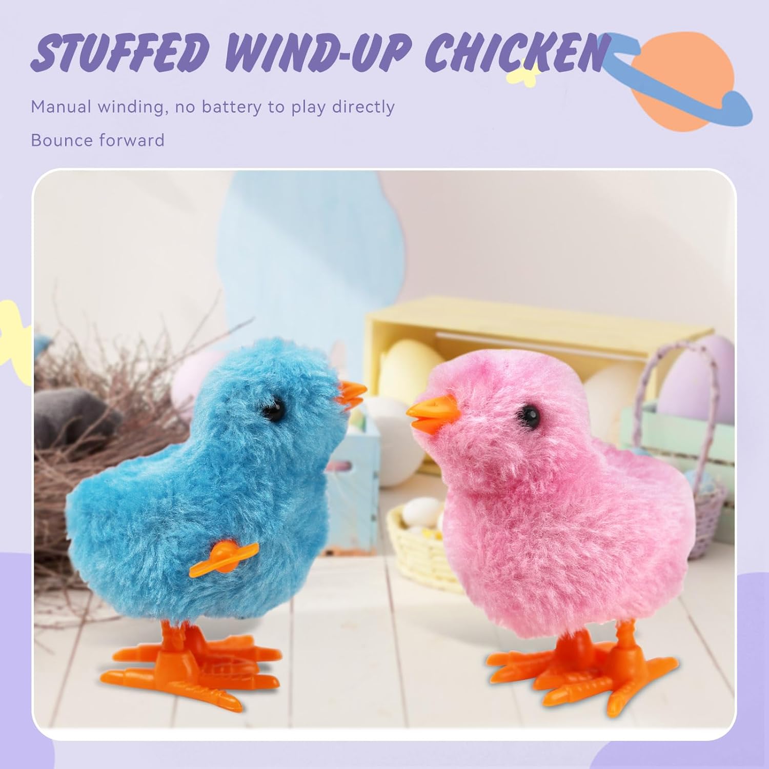 2-PCS Chicken Plush Wind Up Toys for Kids and Toddlers 1-3 2-4, Wind Up Easter for Easter Egg Fillers, Goody Bag Stuffer, Birthday Gifts - Soft Kawaii Baby Chick Toys