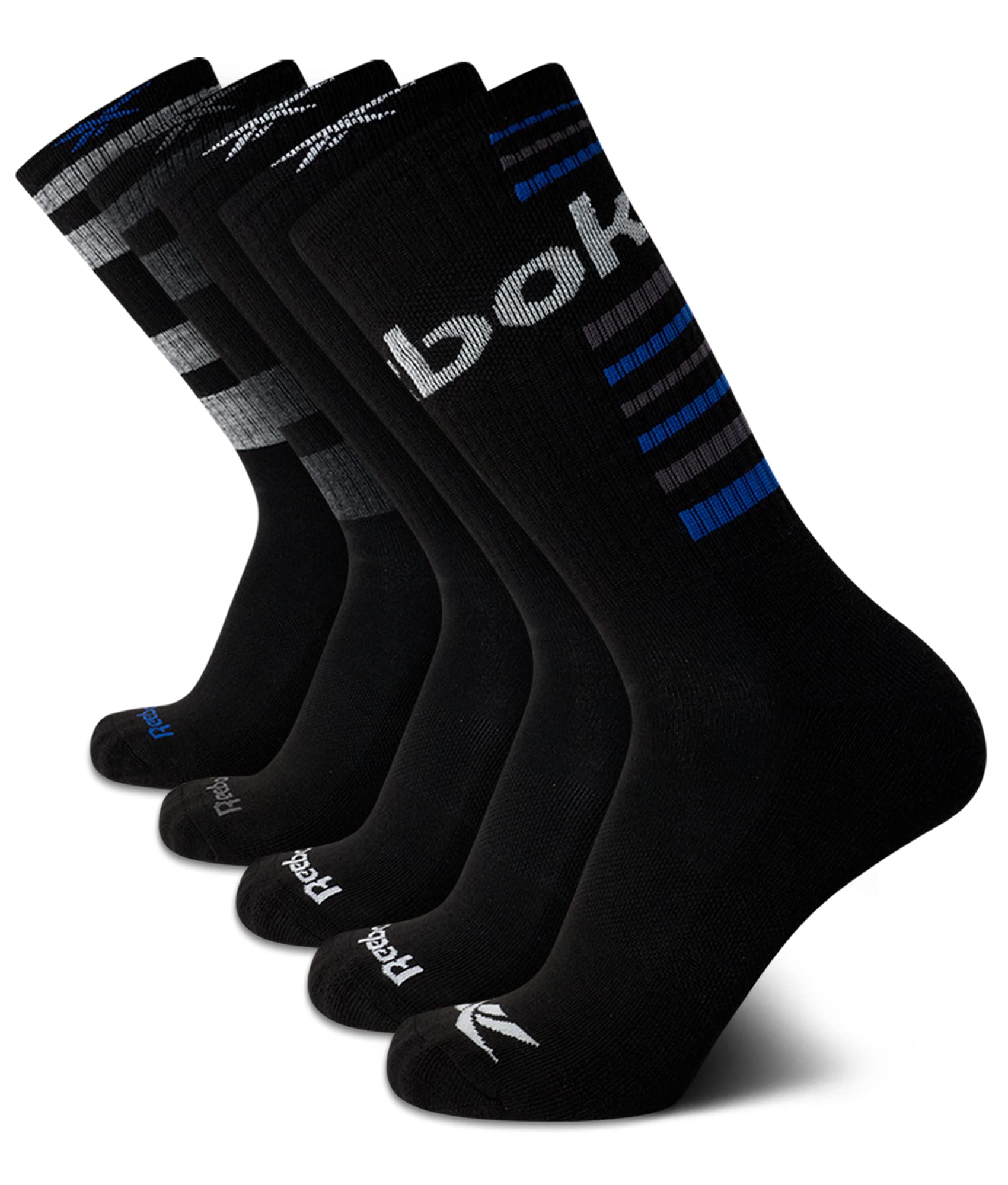 Reebok Mens Crew Socks - 5 Pack Breathable Cushioned Moisture-Wicking Athletic Performance Running Socks for Men (6-12.5)