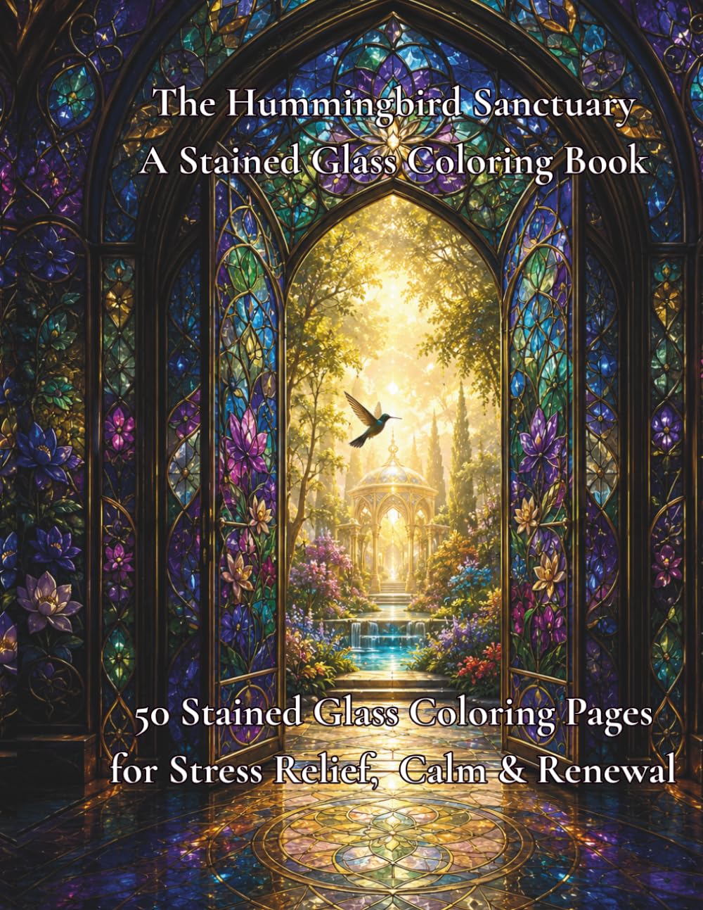 The Hummingbird Sanctuary A Stained Glass Coloring Book: 50 Stained Glass Coloring Pages for Stress Relief, Calm & Renewal (The Sanctuary)