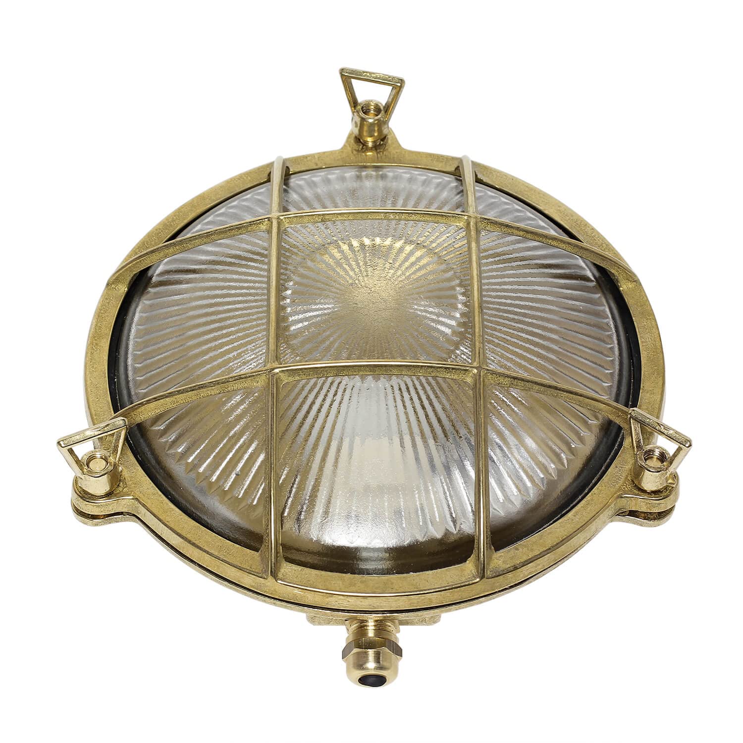 Licht-Erlebnisse Lámpara de pared exterior de latón y vidrio IP64 para entrada de casa, Ø21 cm, E27 máx. 18 W, redonda, marítima, con rejilla, aplique de pared exterior rústico para jardín SERIFOS