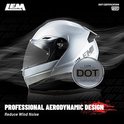 Miniatura 5 de LEM - Casco modular de motocicleta de fibra de vidrio, casco integral de motocicleta abatible para viajes, certificado DOT, visera solar desmontable