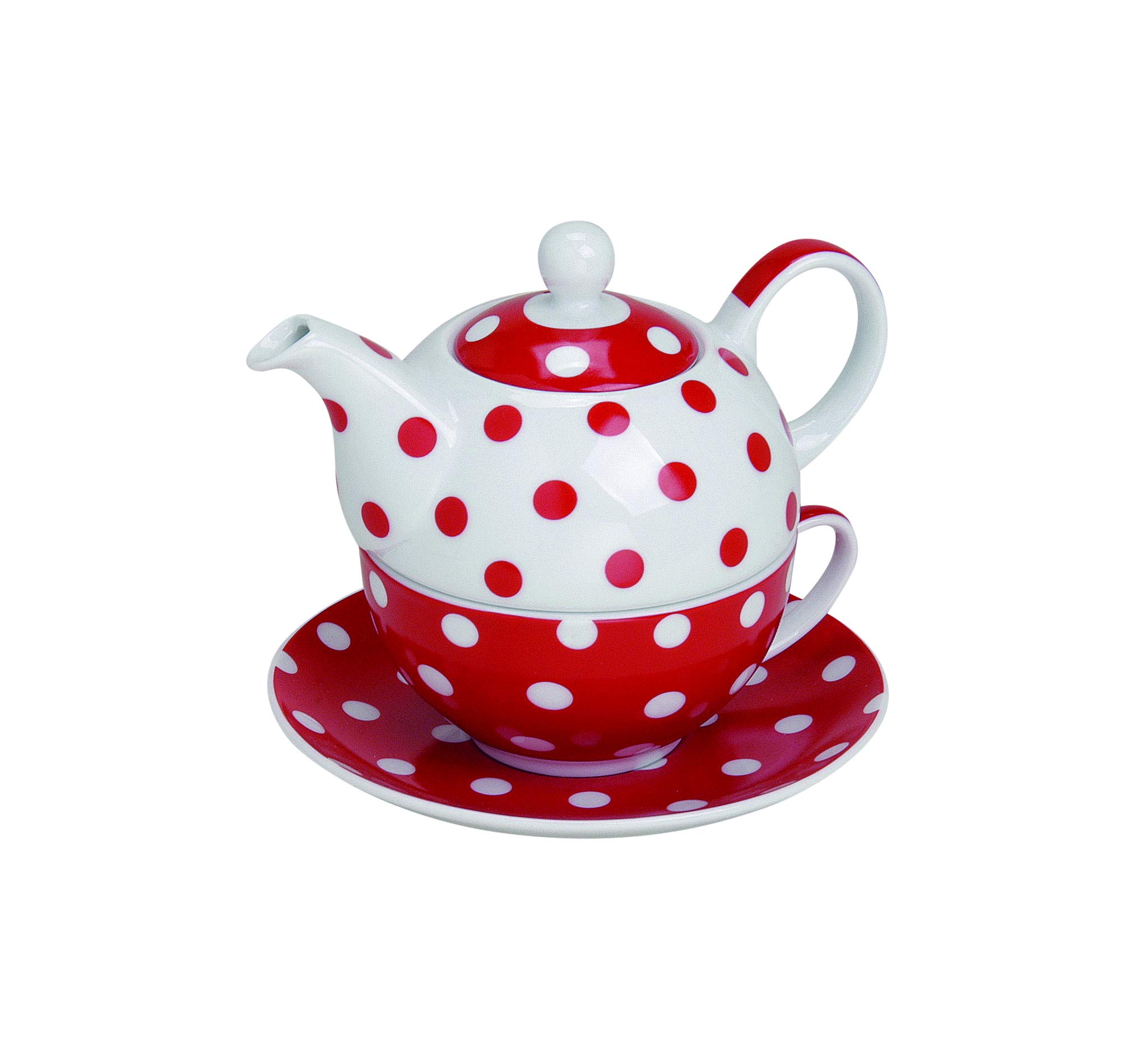 Wurm theepot met mok theekopje en onderzetter bord Tea for ONE set rood gestippeld 15x14 cm van porselein geschenkset