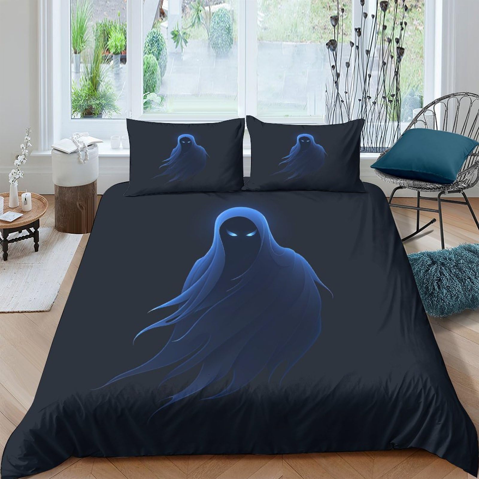NRAOPEVVD Halloween Ghosts And Monsters Duvet Cover 3 PCS Hotel Quality Quilt Cover Bedding Sets Bed Covers with Pillowcases with Zipper Closure Ultra Soft Hypoallergenic Microfiber Double（200x200cm）