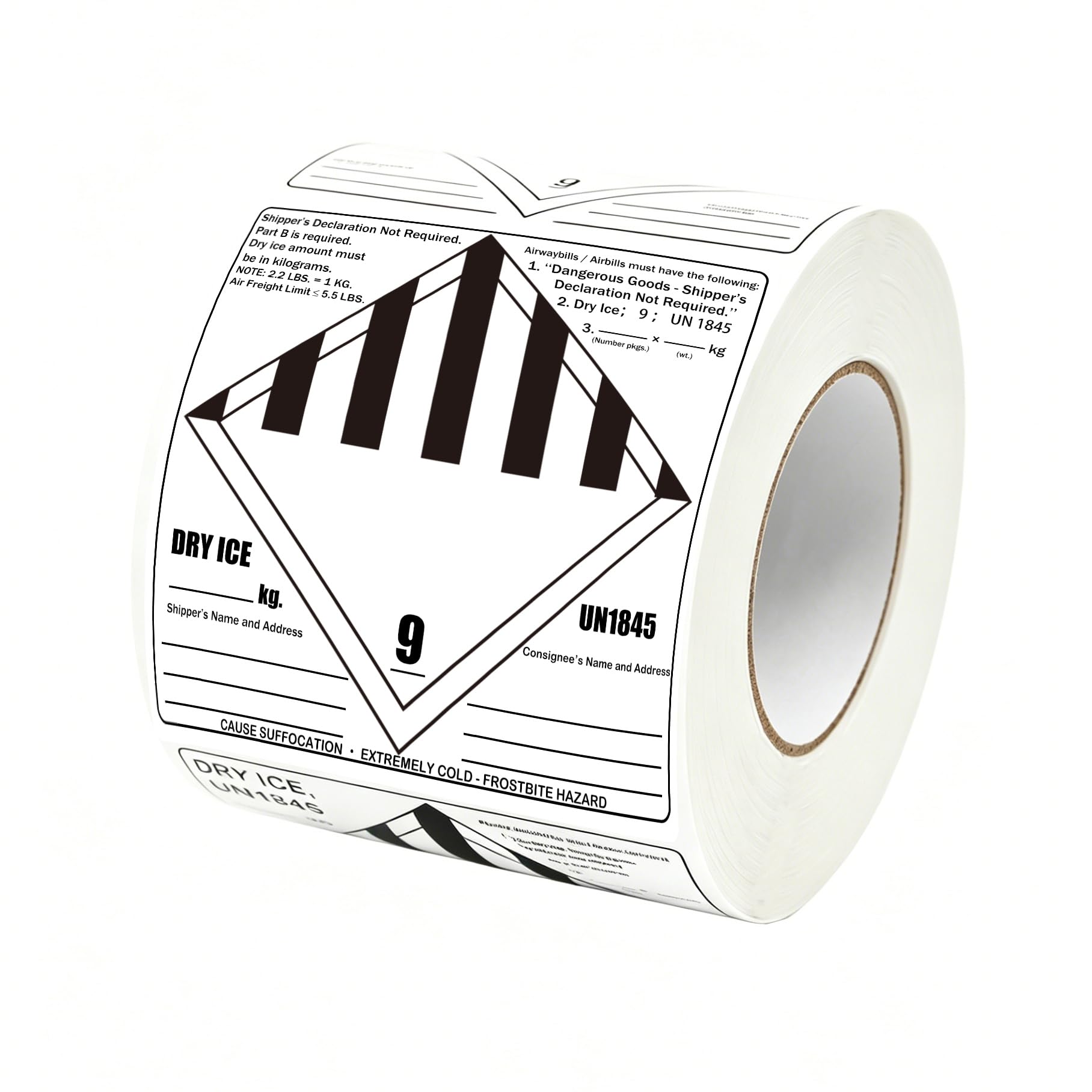 Dry Ice Shipping Stickers, 250 pcs UN1845 Hazard Class 9 Labels.
