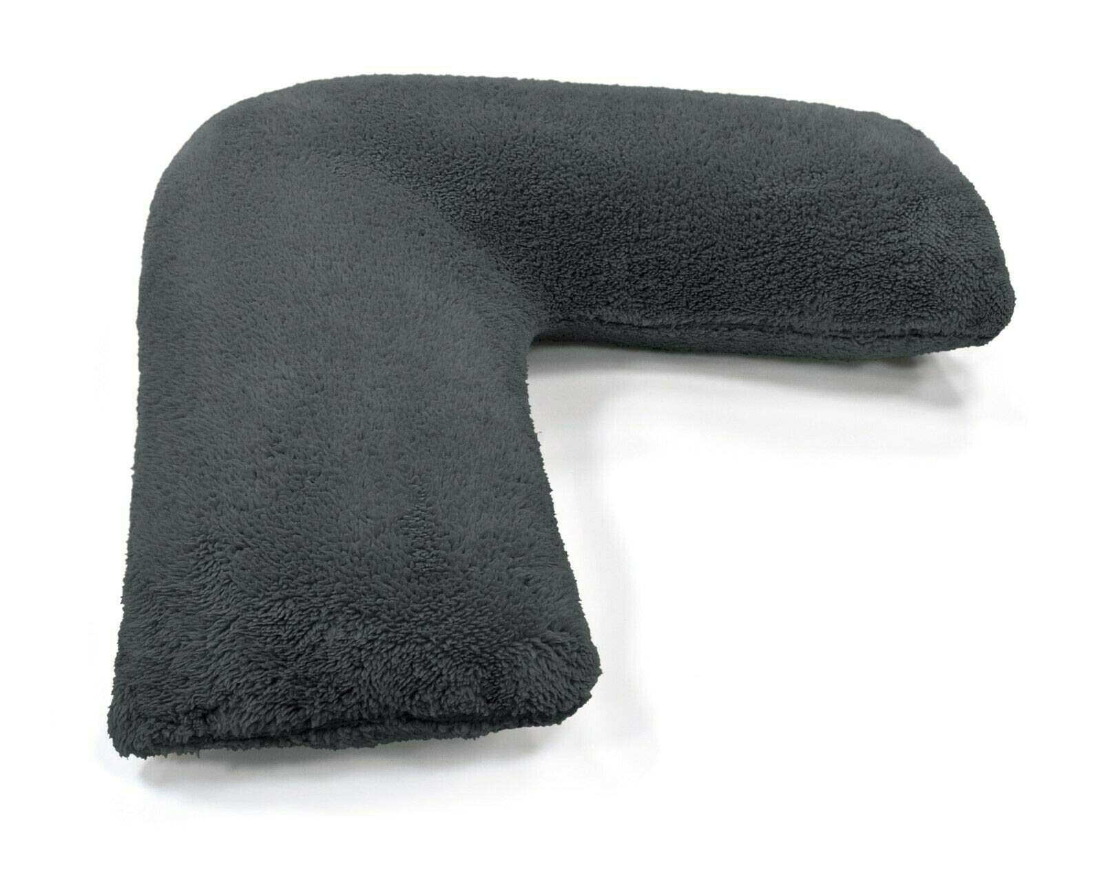 NIGHTZONE Teddy Bear V Shaped complete pillow or Case for support Maternity, Neck, Back, Soft Warm Plush Cosy Fleece Cover (Charcoal, Complete Pillow)