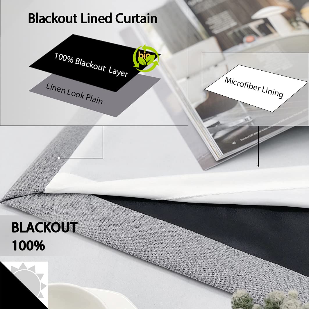 always4u 100% Blackout Curtains for Bedroom 1 Pair Modern Linen Look Window Treatment for Home Decoration 3-layer Fully Lined Thermal Curtain Grey 46x90 - Image 3