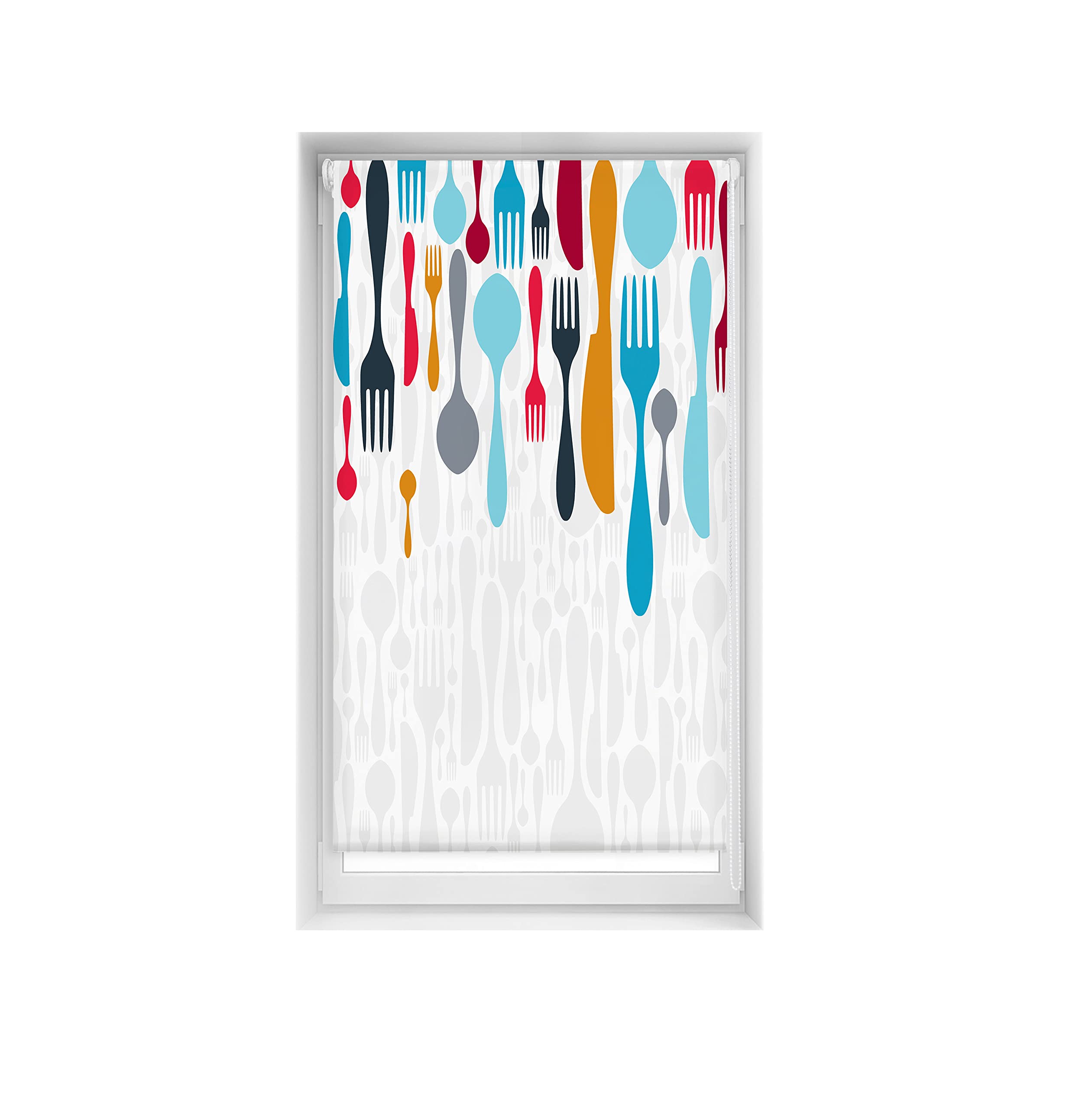 Blindecor Easy Venetian Blind No Drilling Printed Translucent Digital Print Cutlery 80 x 150 cm (width x height), Fabric Size 77 x 145 cm