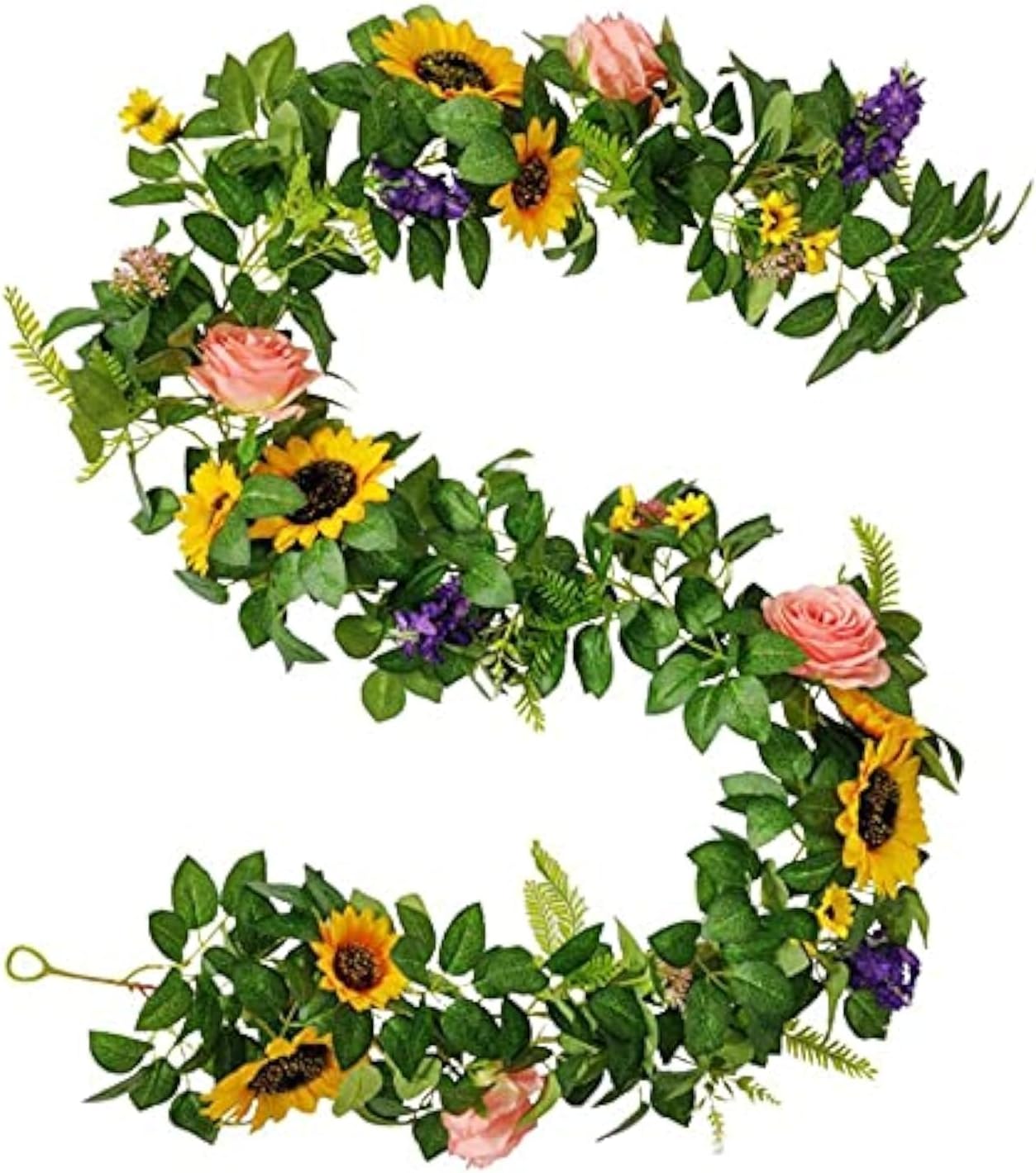 Handcrafted Real Touch Flower Roses Sunflowers Garland 6.23FT, Artificial Foliage Greenery Vine with Mixed Flowers, for Table Runner, Wedding Arch Backdrop, Centerpieces, Photo Booth (Yellow)
