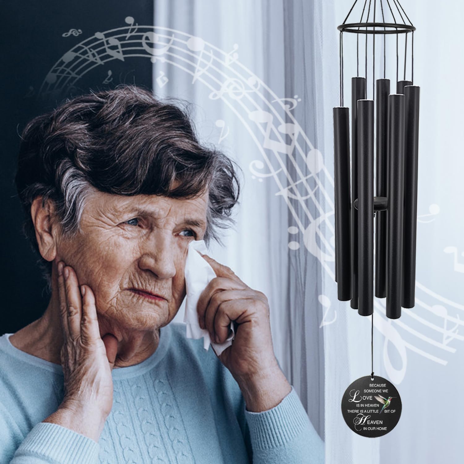 Personalized Hummingbird Wind Chimes, 36inch Sympathy Gifts, Custom Wind Chime for Loss of Loved Dad/Mom/Lover, in Memory of Wind Chimes for Condolences (Produced in USA)