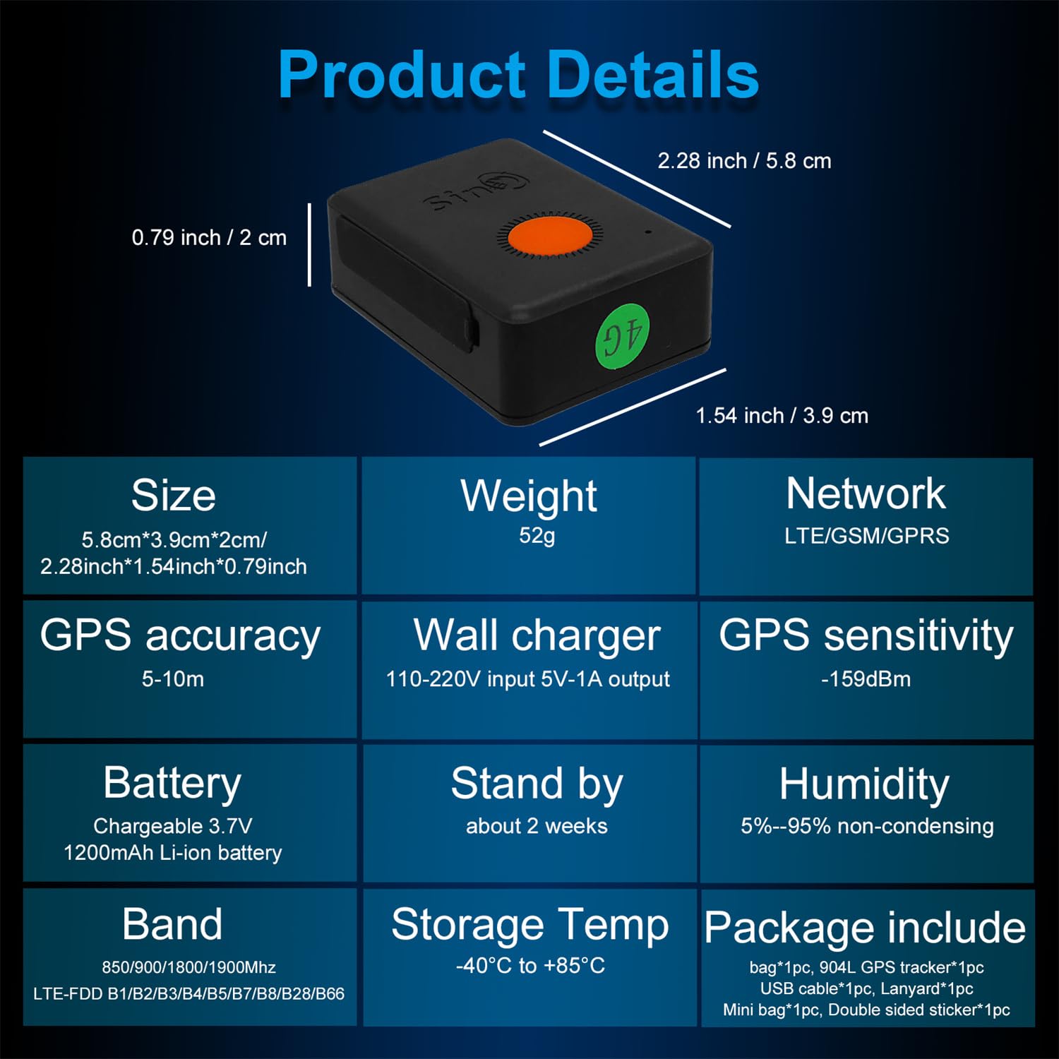 SinoTrack GPS Tracker 4G – Mini dispositivo di localizzazione per bambini, anziani e pazienti con demenza – monitoraggio live della posizione con funzione di allarme lunga durata della batteria
