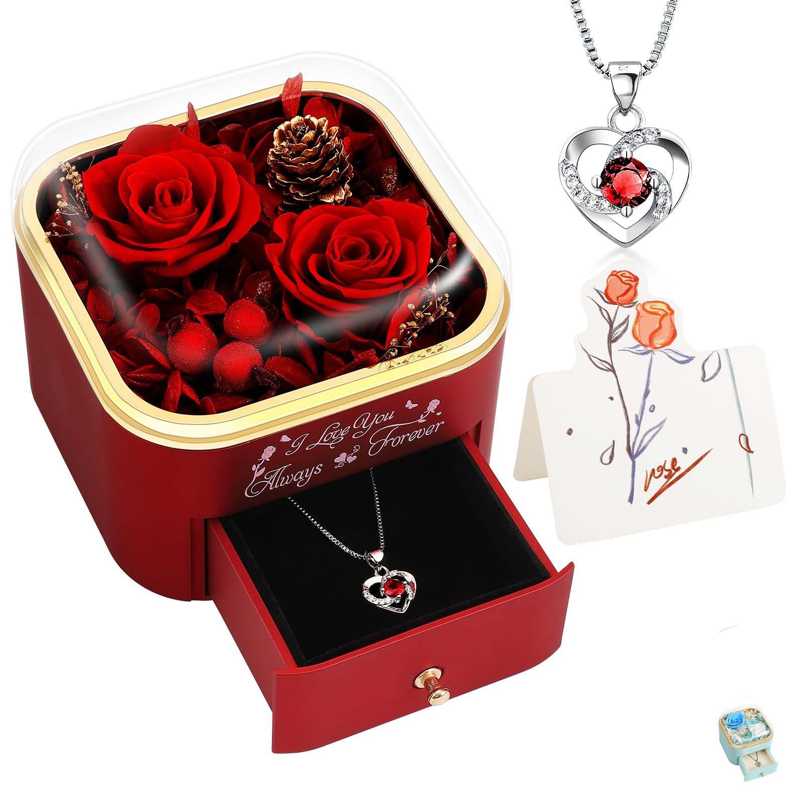 minstely Forever Preserved Rose with Hidden Necklace