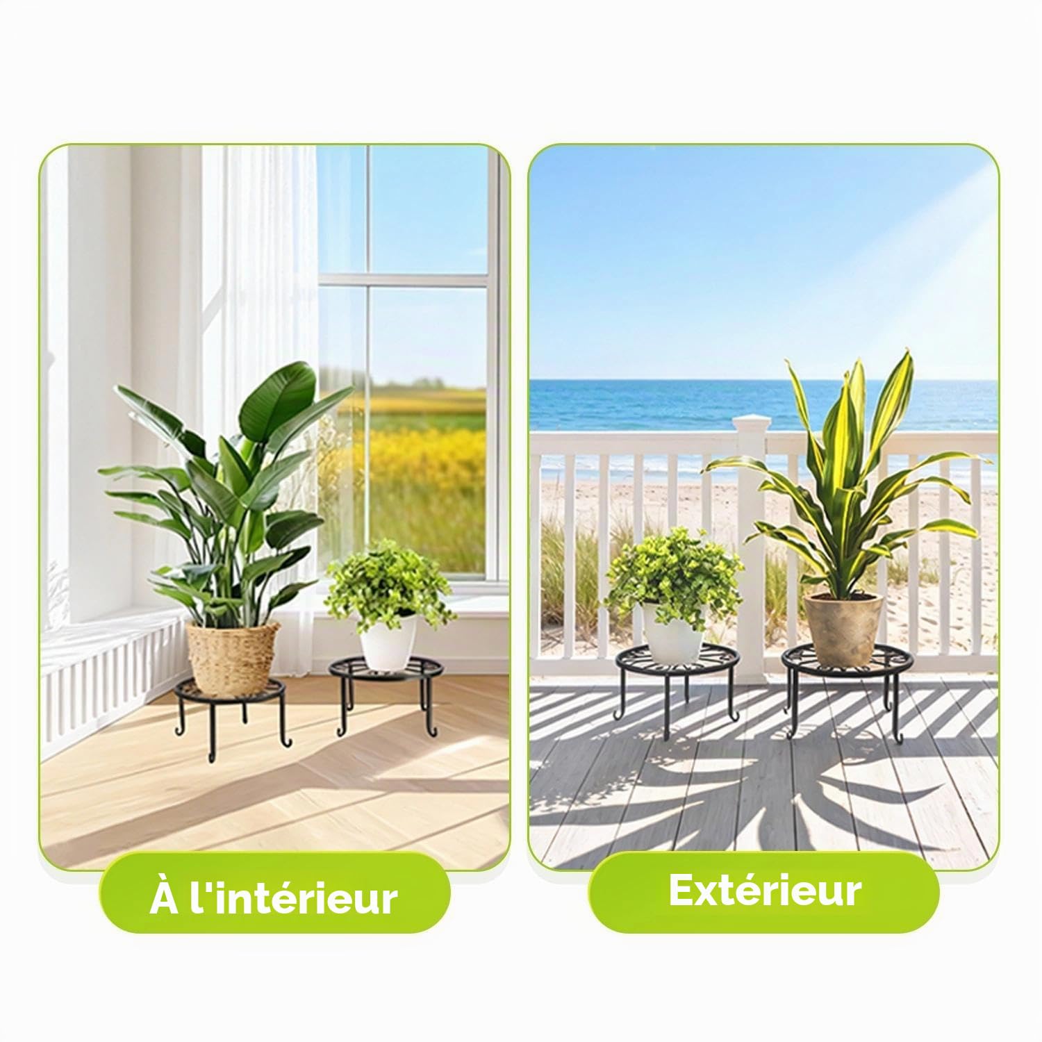 Tissting Support pour Plantes en Métal, Jardinières D'intérieur et D'extérieur, Support Robuste pour Pots de Fleurs, Support pour Plantes en Fer à Une Seule Couche, Support pour Pots(Large-Le Noir)