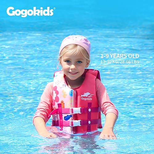Miniatura 2 de Gogokids Chaleco de natación para niños pequeños, chaqueta de natación premium para niños de 30-40-50-60-70 libras, chaleco flotante ayuda para
