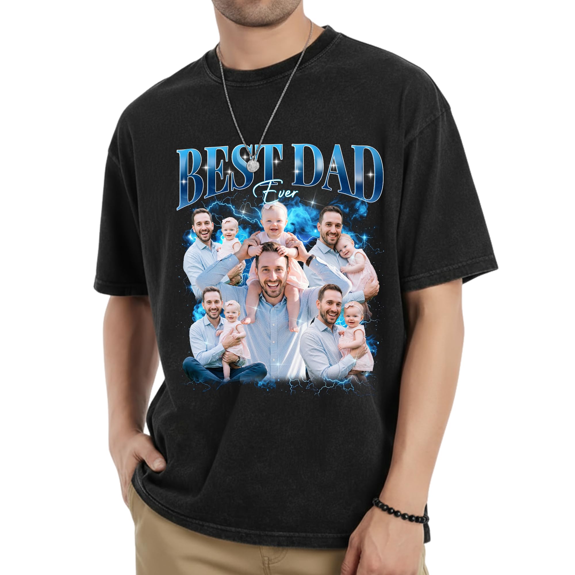 Easycosy Fathers Day Dad Gifts Personalised T Shirt Photo Shirt with Pictures Custom Face Tshirt for Dad Husband Personalised Anniversary Birthday Gifts for Men Papa Daddy from Daughter Son Wife