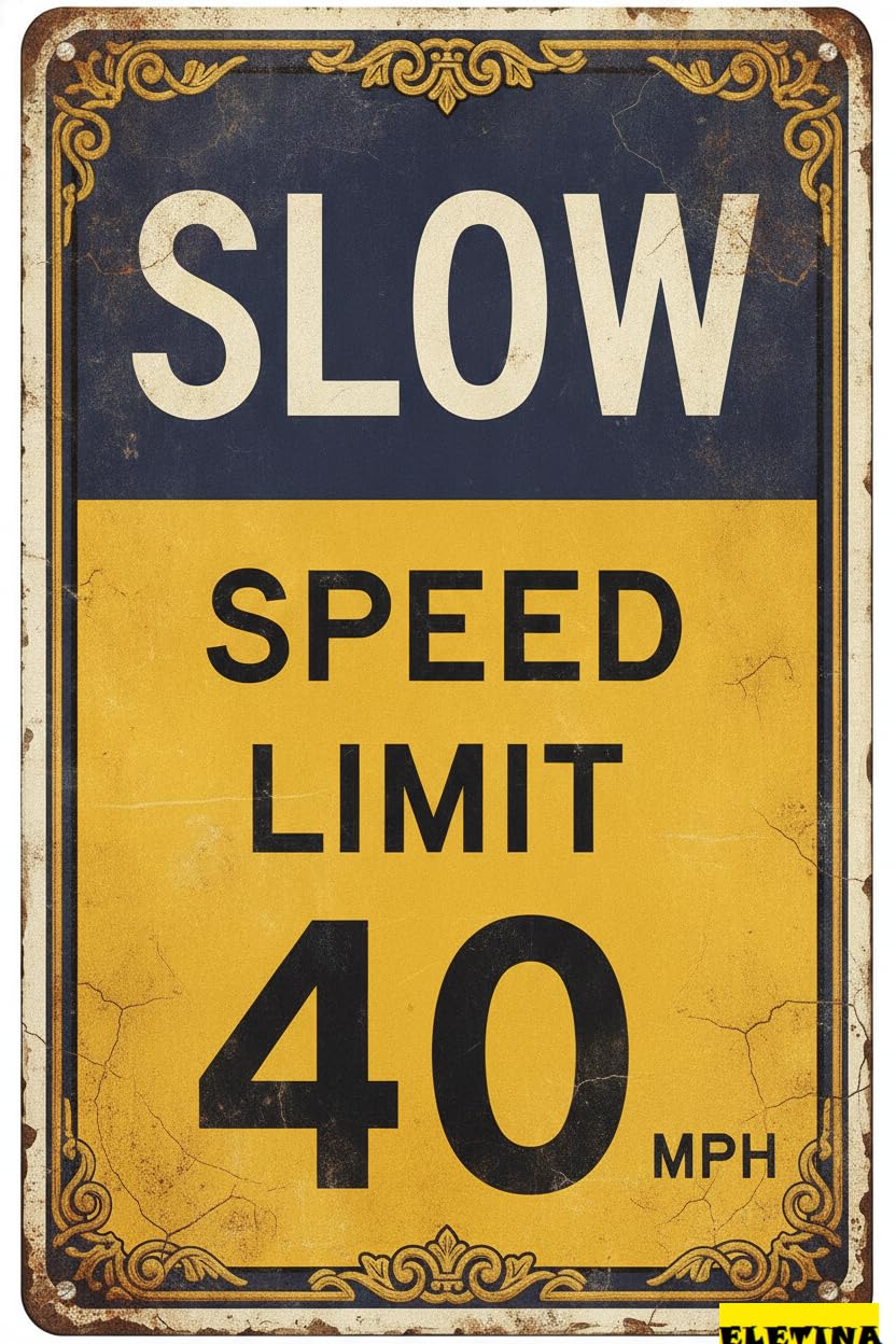 Speed Limit 40 MPH Tin Sign, 12x8 Inch Road Decor