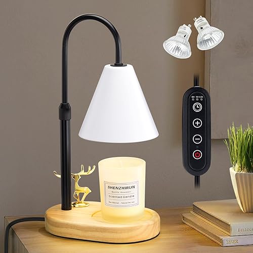 OAK LEAF Lámpara calentadora de velas regulable con 2 bombillas, derretidor eléctrico de velas con temporizador, lámpara de vela de fragancia