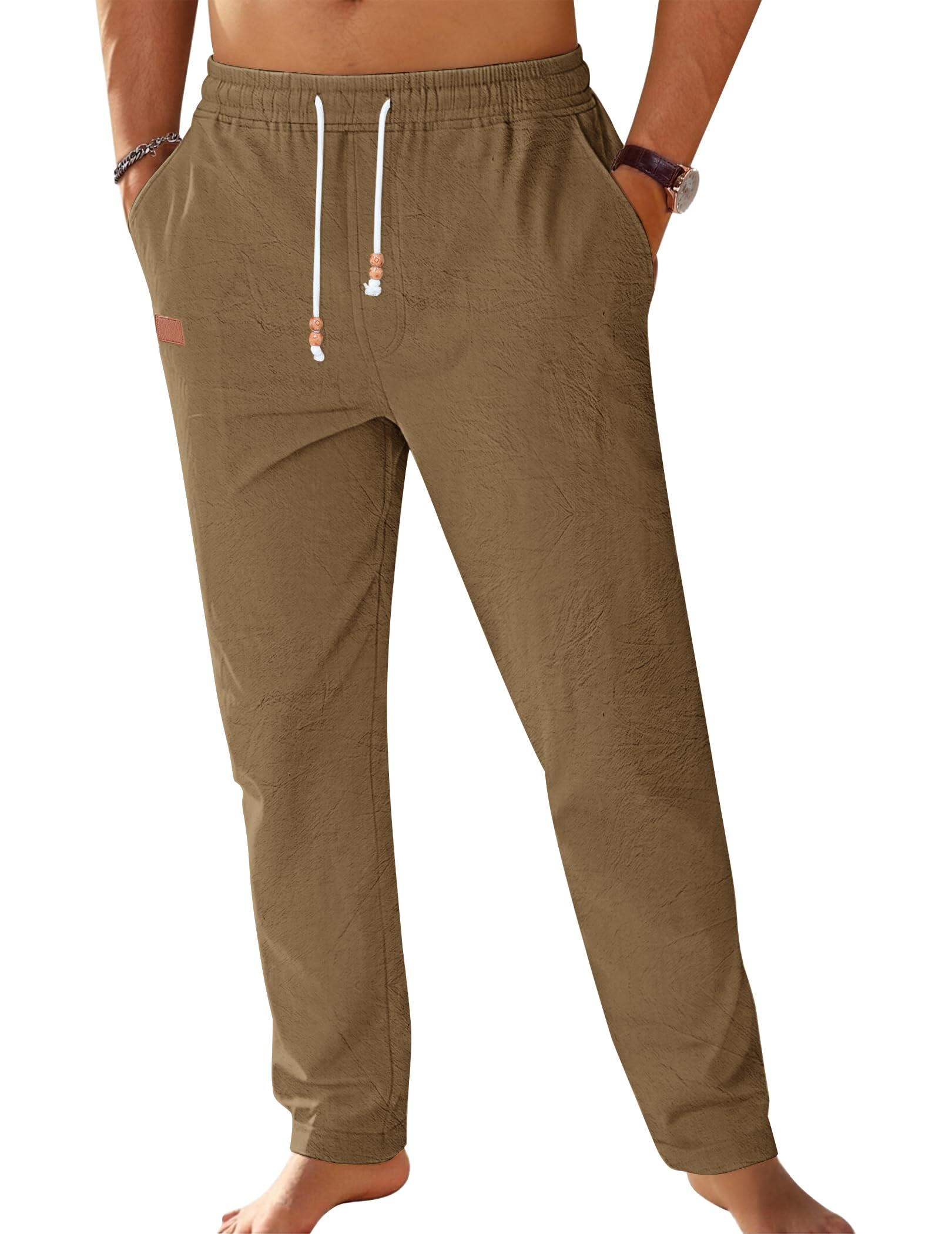 TARAINYA Baumwolle Leinenhose Herren Sommerhose Herren mit Kordelzug und Taschen für leichte Sommerfrische