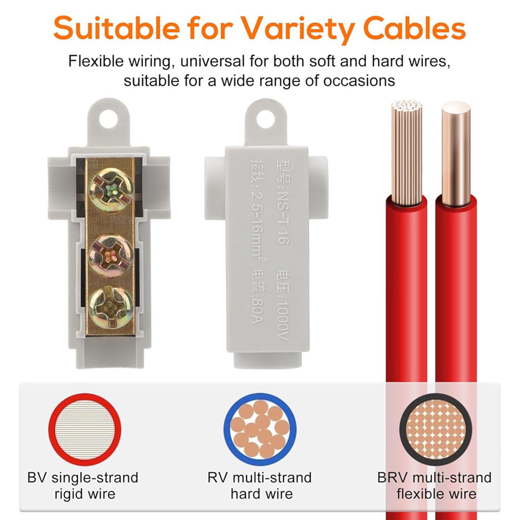 Kit de 30 Tuercas para Conectores de Cables Tipo T de Calibre 6 AWG, Terminal de Conexión de Cableado Rápido de 80 A, Conector Rápido de Empalme
