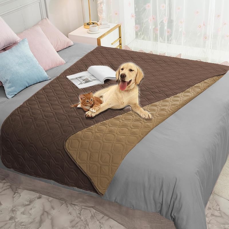 Capa impermeável para cama, sofá e móveis de cachorro Ameritex reversível em microfibra Chocolate+camel 132,08 x 208,28 cm