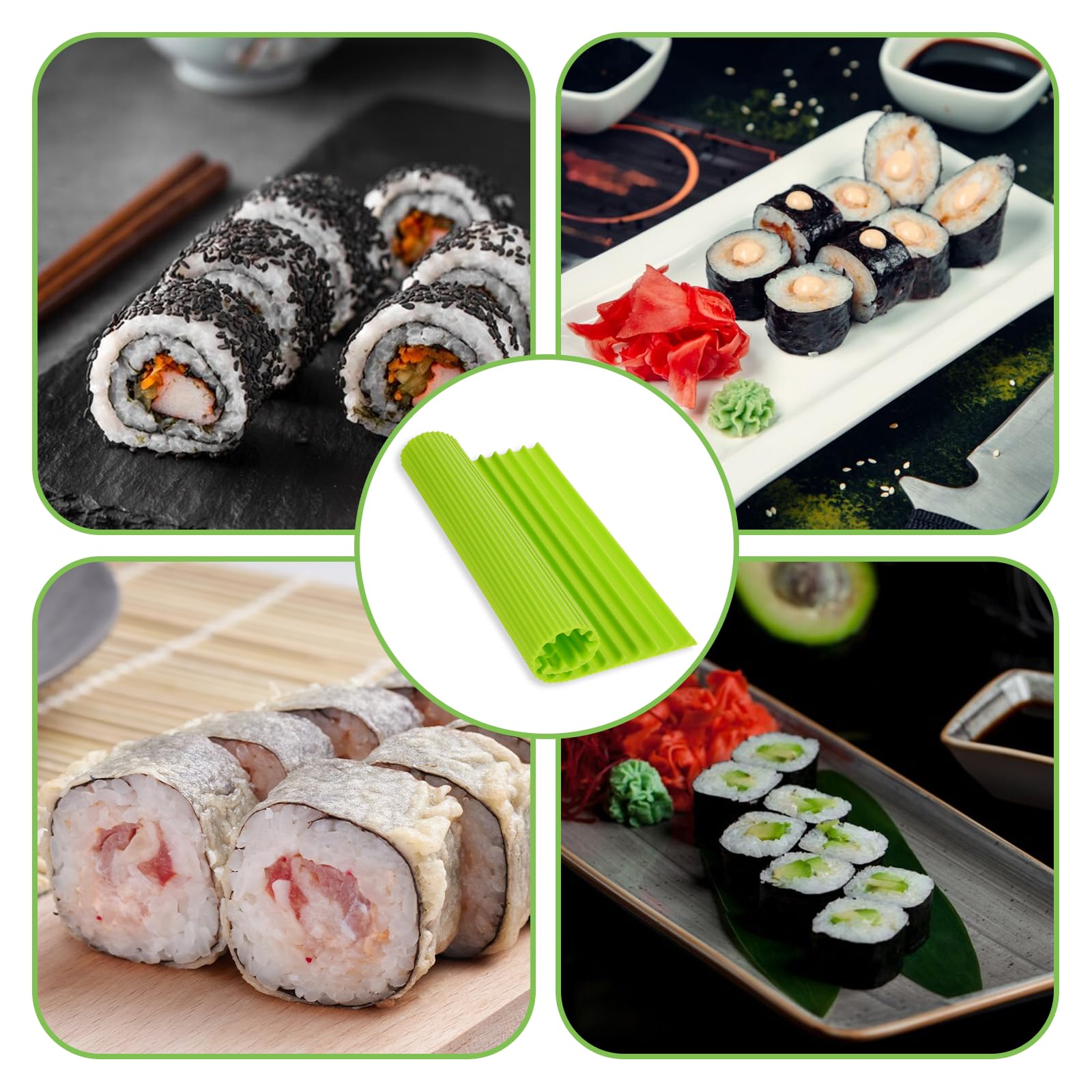 Zestaw do robienia sushi, silikonowa mata do sushi, dla początkujących, sushi, dla dzieci, nieprzywierająca, wielokrotnego użytku, mata do sushi, 20 x 18 cm