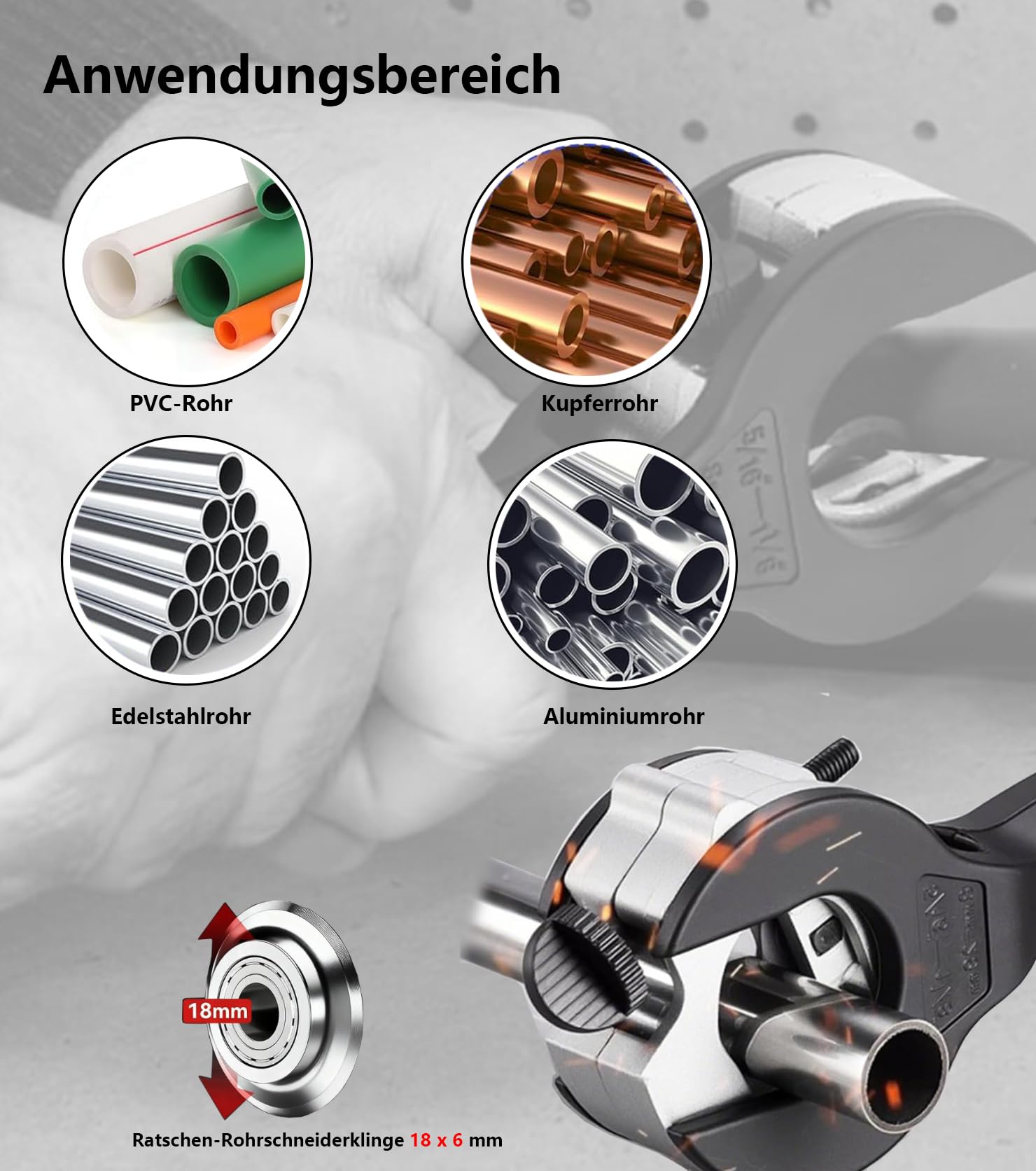 Coupe tube acier inoxydable,8-29 mm Coupe tube à cliquet Pour coupe tube cuivre inoxydable Aluminium et plastique Avec 3 roues de coupe de rechange et 10 roues outils d'ébavurage
