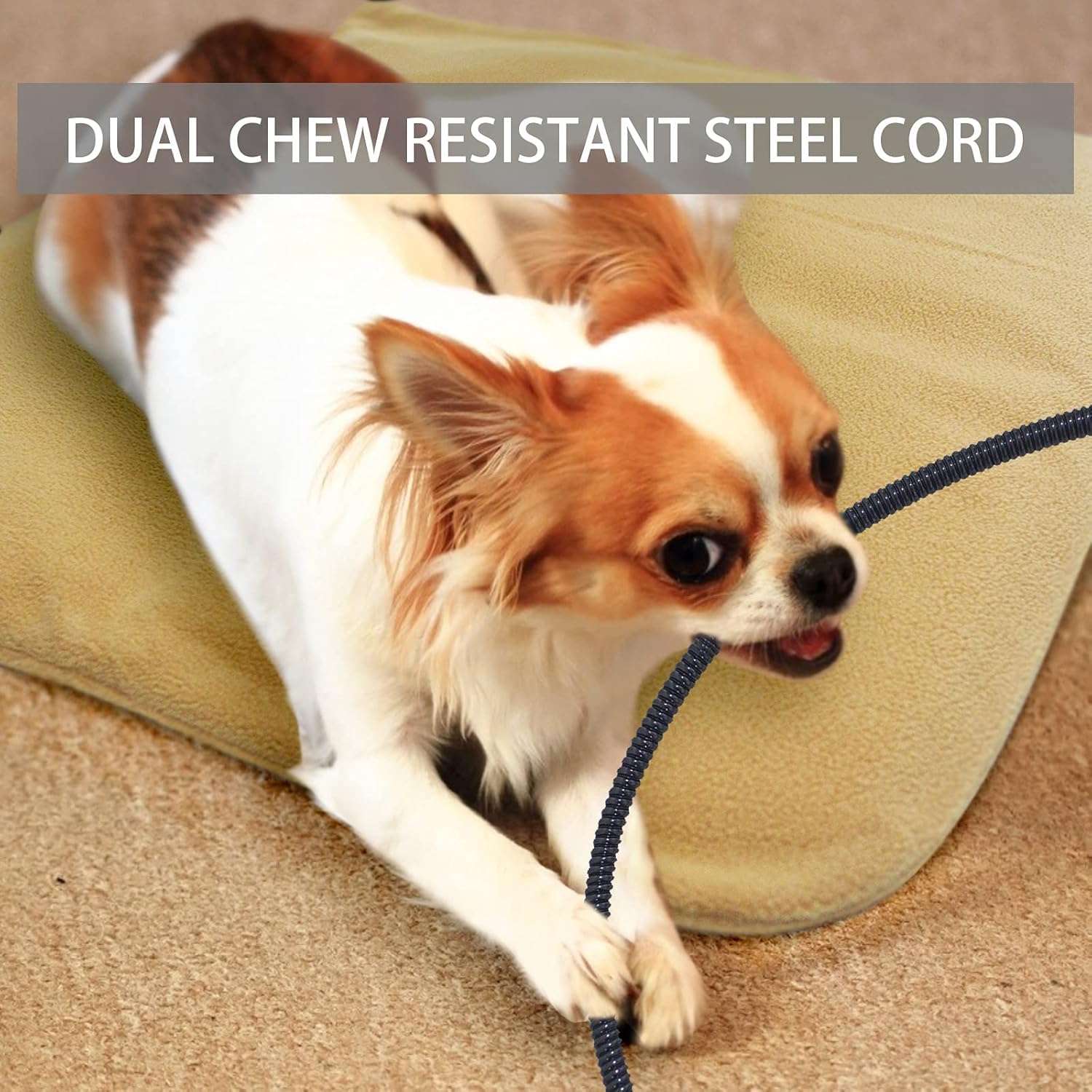 GOQO TOMO Almohadilla térmica para mascotas, material de PVC impermeable para perros y gatos, tapete de calentamiento de interior con apagado automático con cable de acero resistente a las mordidas